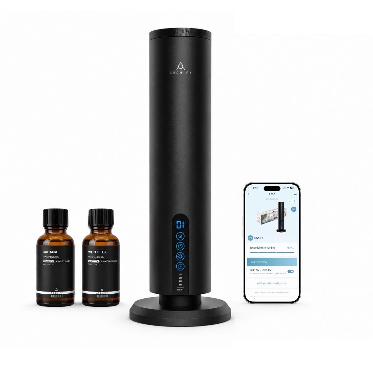 Aromify Breeze vista frontal negro, diseño compacto y elegante
