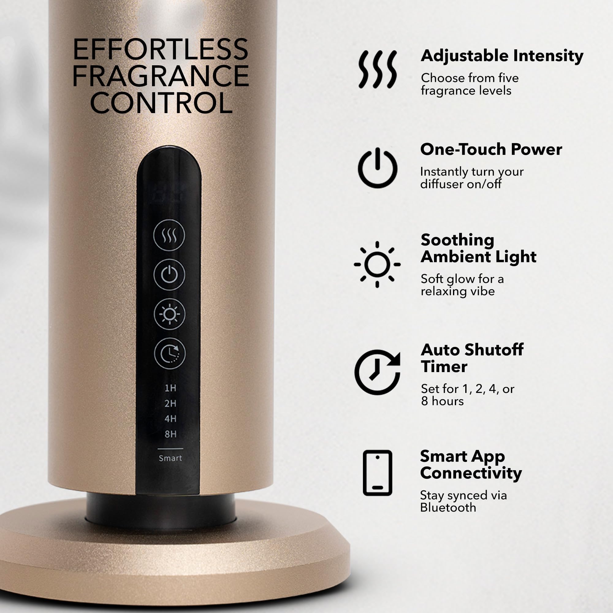 Aromify Breeze panel de controles mostrando conectividad Bluetooth y ajuste