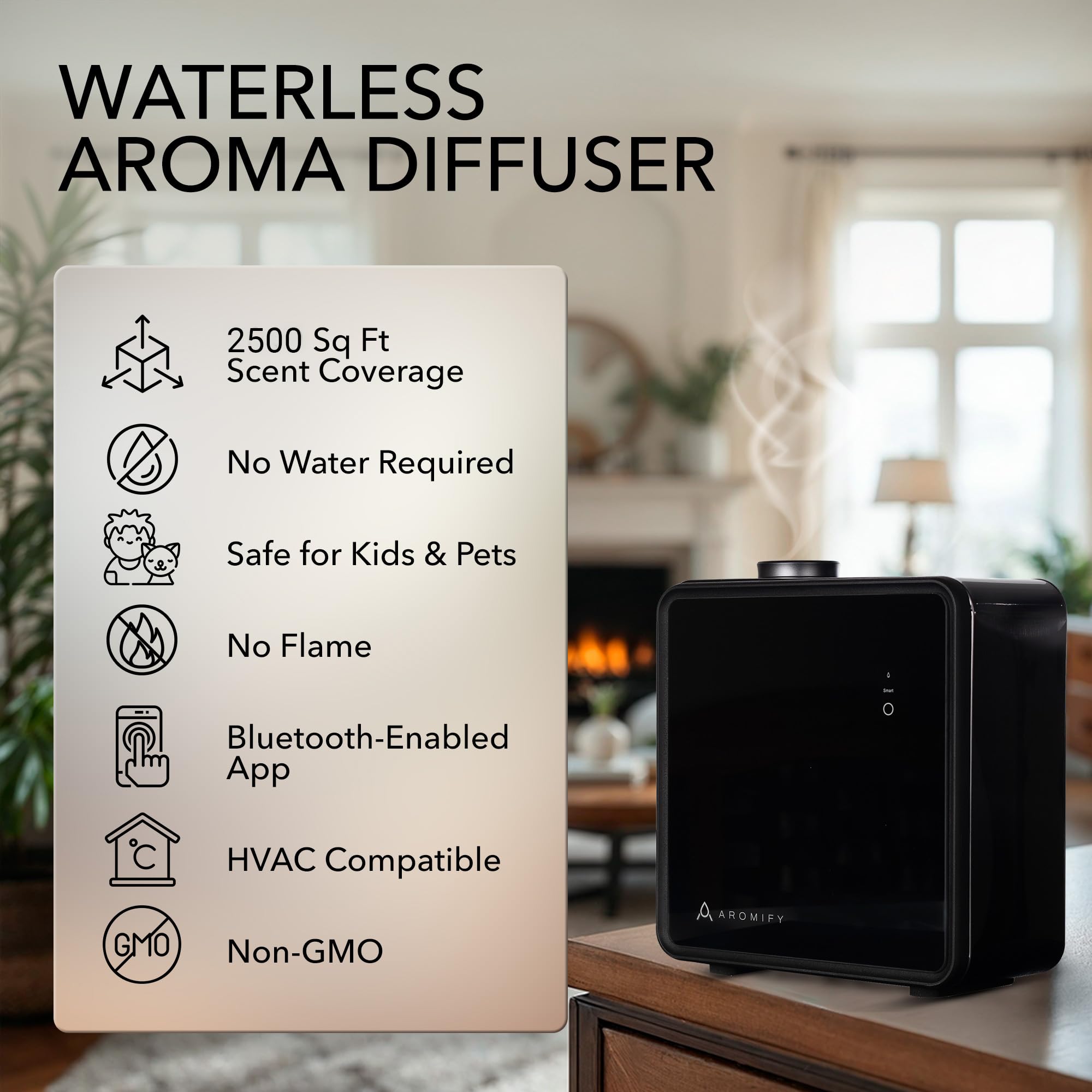 Aromify Nova Luxe pantalla de app controlando horarios y ajuste de intensidad