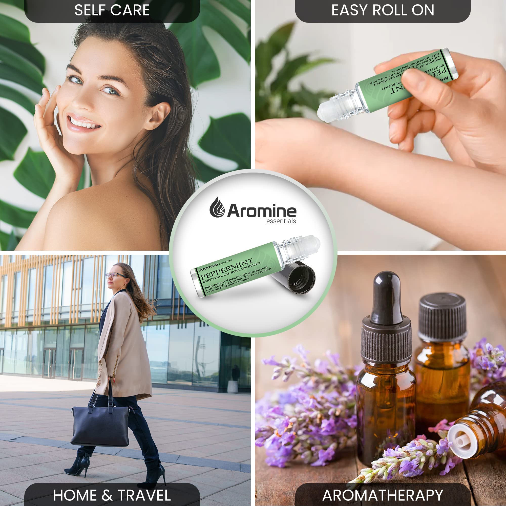 Aromine comparación de tamaño del roll on junto a una tarjeta para escala