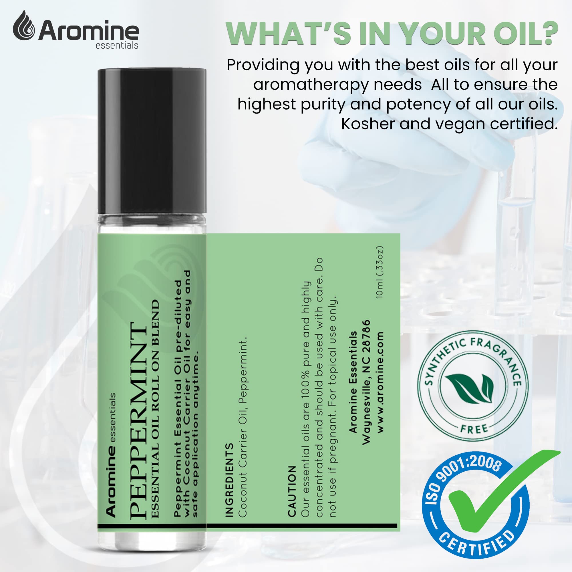Aromine etiqueta detallada con ingredientes naturales visibles y confianza
