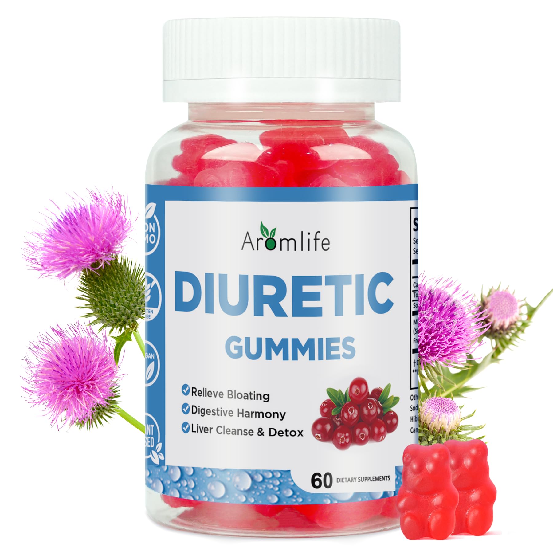 Aromlife gomitas diuréticas frente del empaque mostrando diseño y beneficios