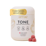 Arrae empaque frontal de Tone Gummies mostrando sabor frutos del bosque y beneficio práctico