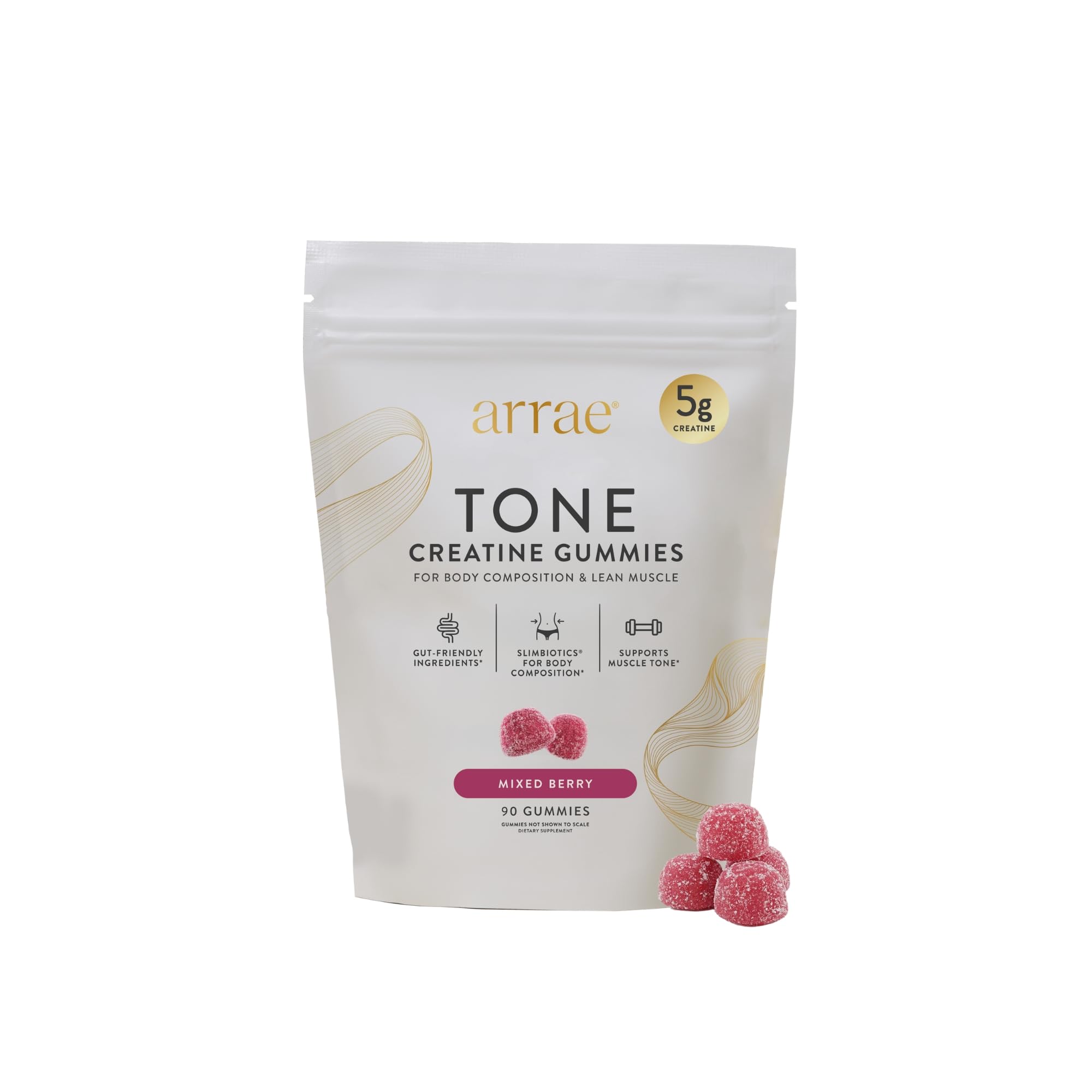 Arrae envase frontal de Tone Gummies mostrando presentación y beneficios