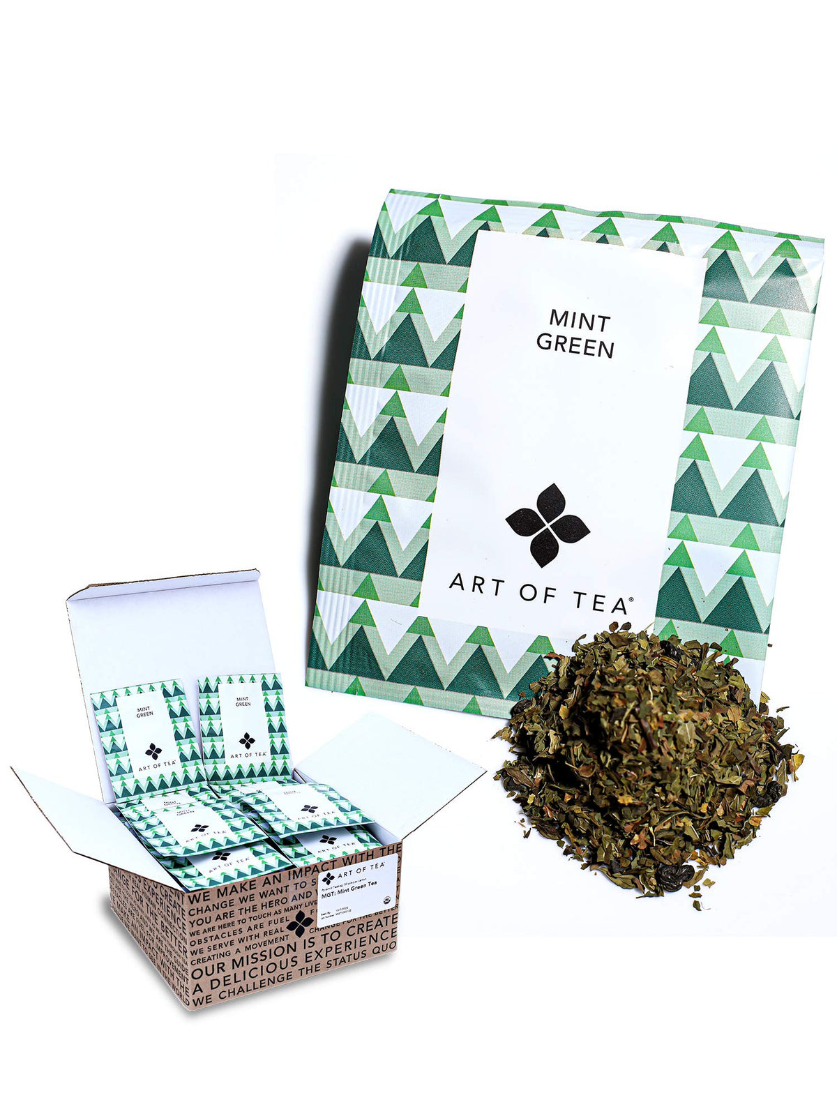 Art of Tea frente del empaque mostrando 50 saquitos y beneficios de frescura