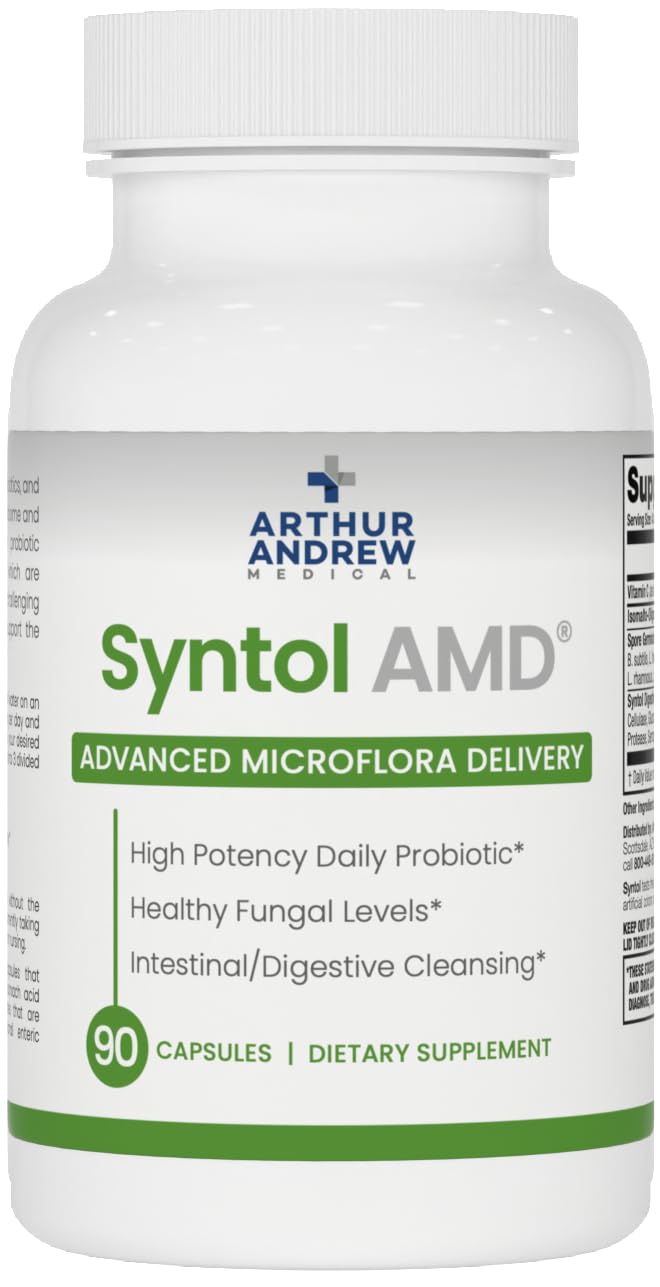 Arthur Andrew Medical envase frontal de Syntol AMD mostrando presentación y sello vegano