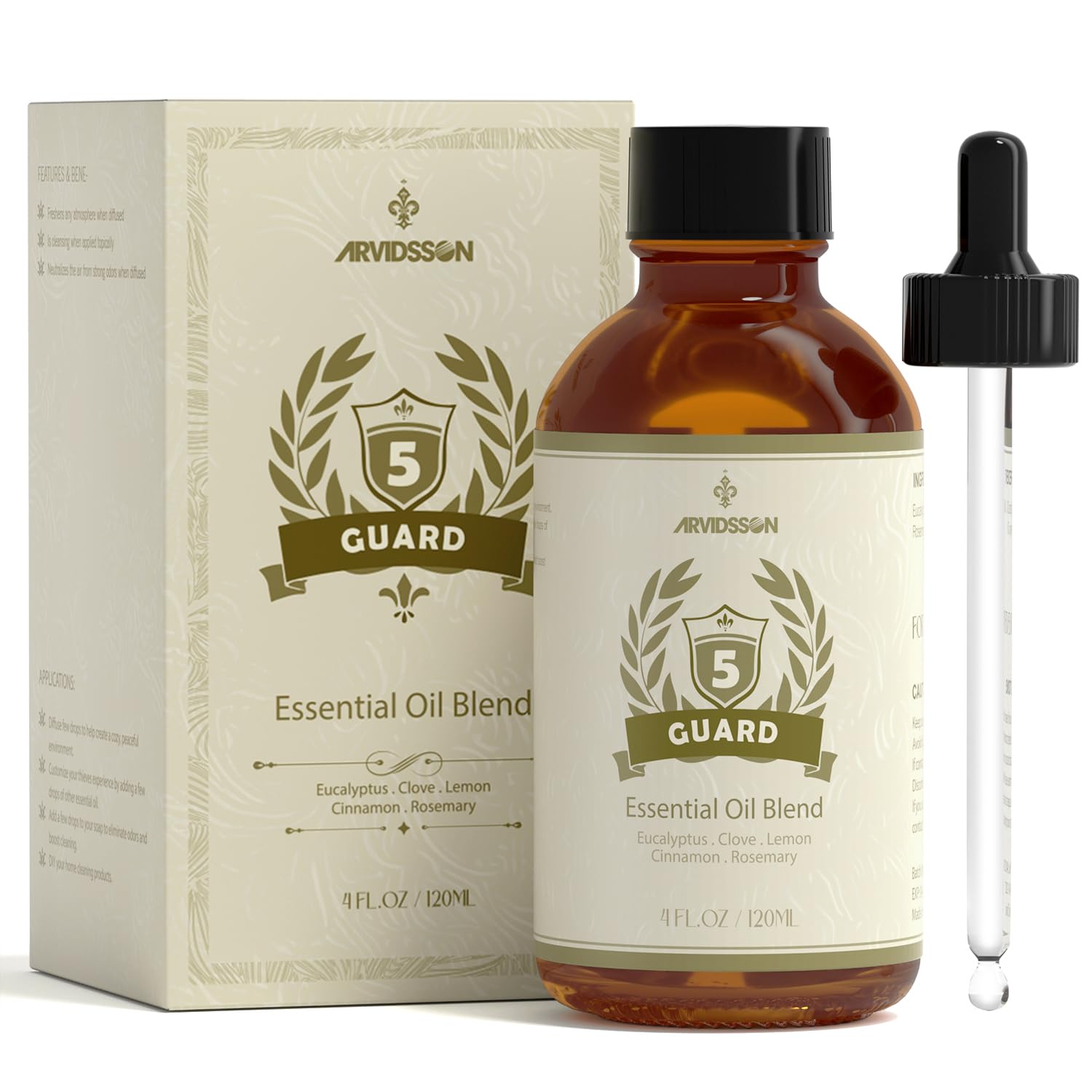 ARVIDSSON frasco frontal Five Guard 120 ml mostrando etiqueta clara y beneficio aromático