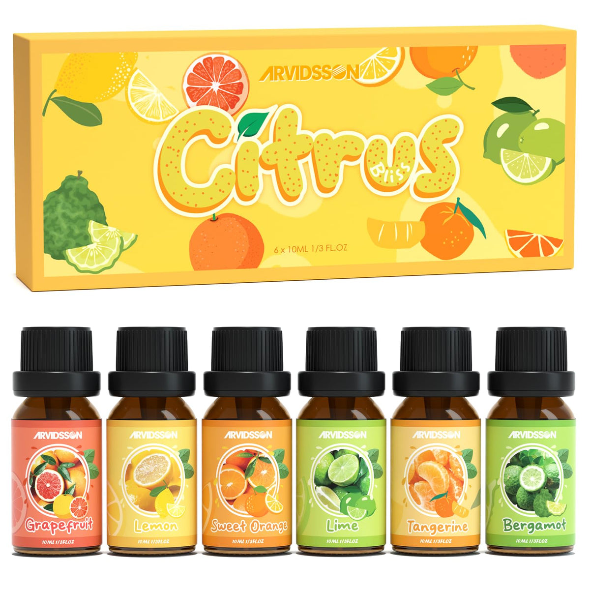 ARVIDSSON empaque frontal del set mostrando seis botellas y beneficio aromatizante
