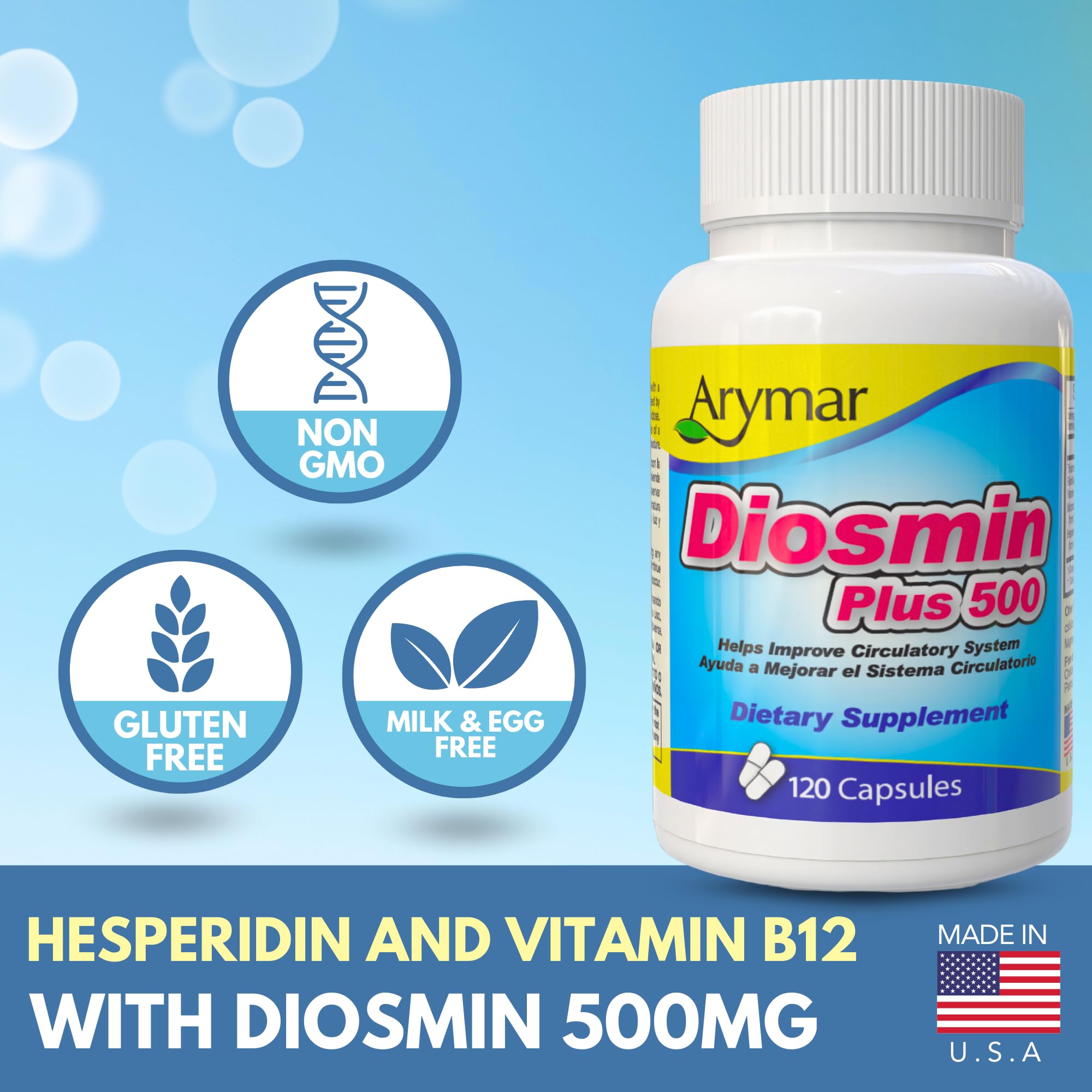 Arymar detalle de etiqueta con información de 500 mg por cápsula