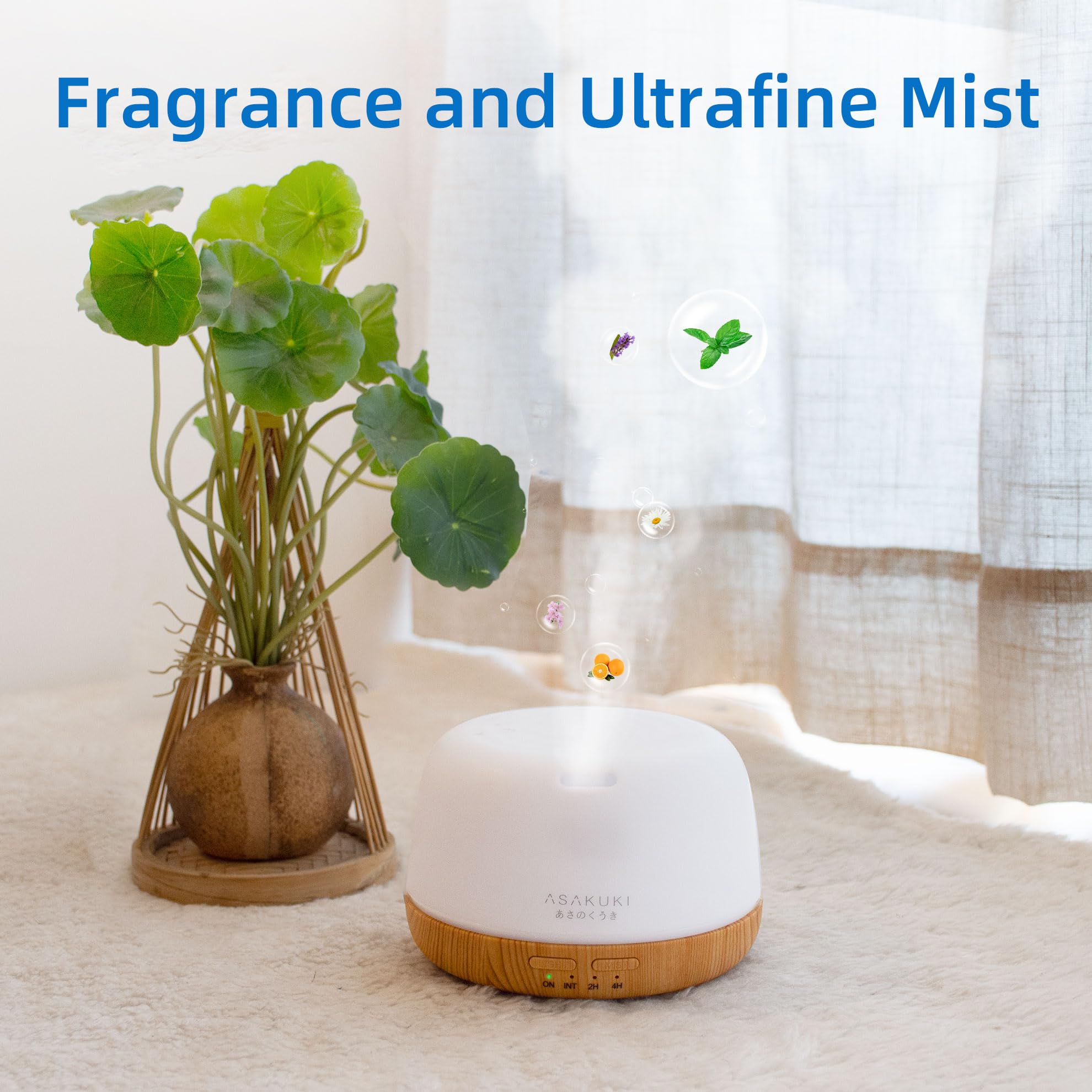 ASAKUKI en un dormitorio creando ambiente relajante y humidificación sutil