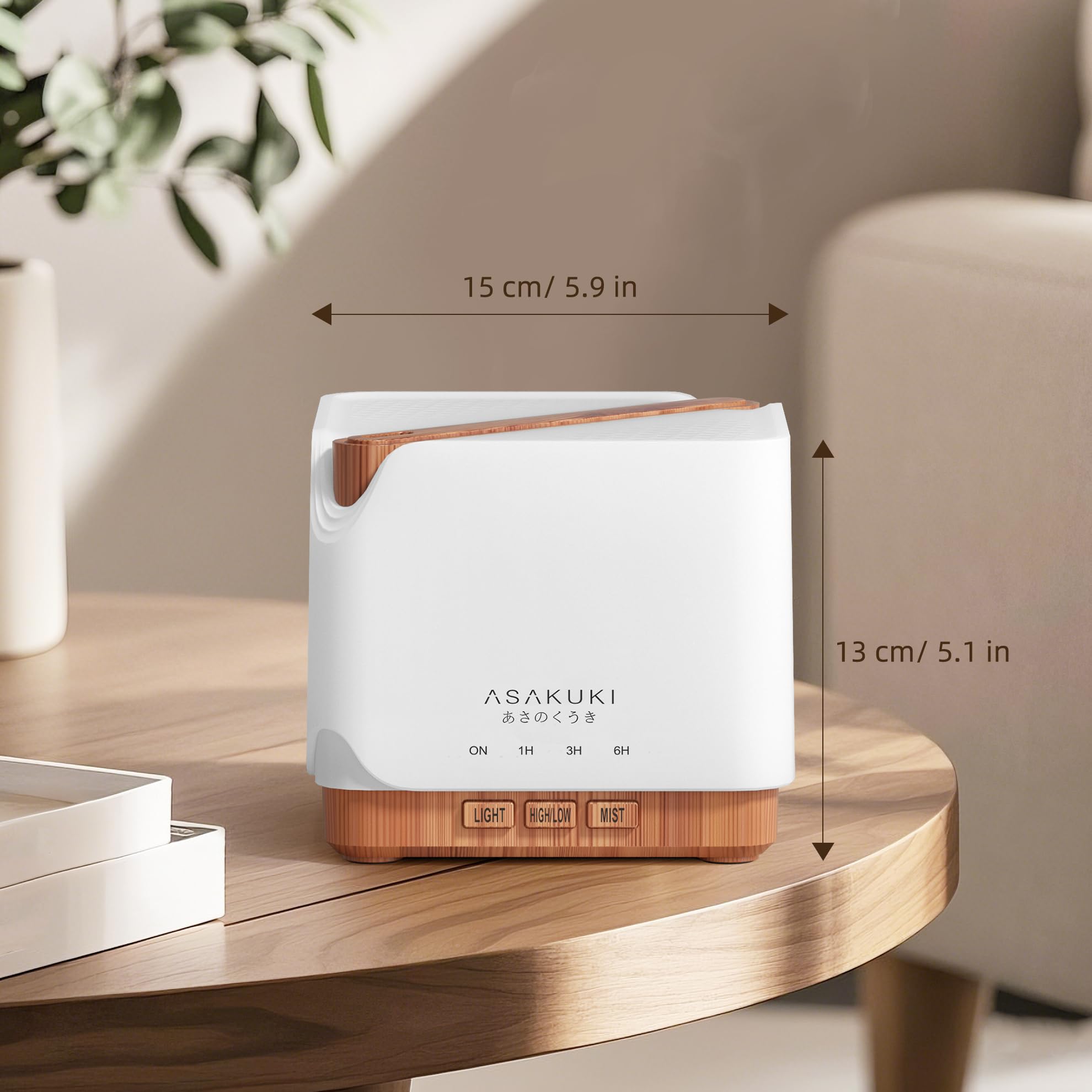 ASAKUKI comparación de escala sobre mesa para ver tamaño real del difusor