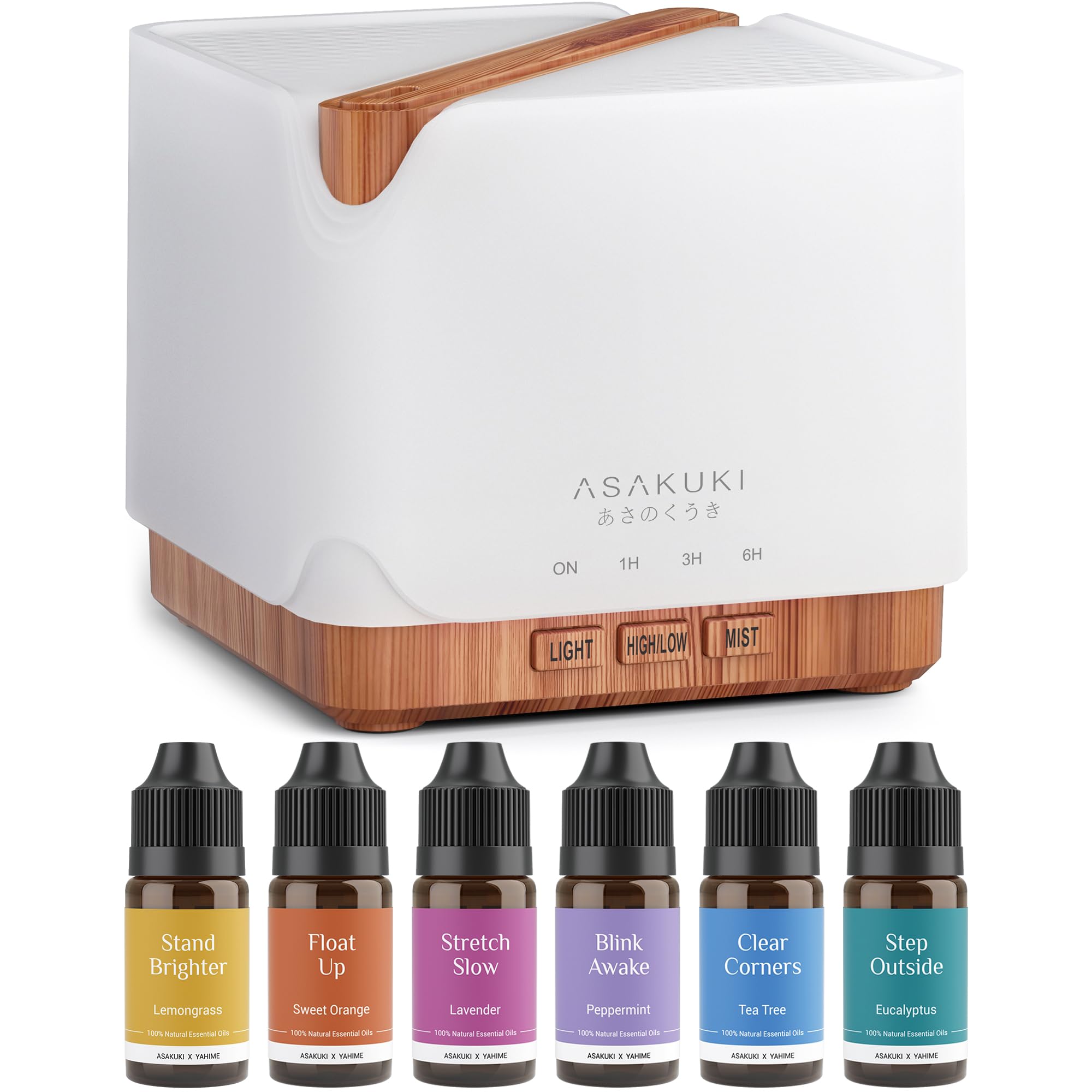 ASAKUKI difusor frontal 700 ml mostrando diseño y botón, mejora ambiente