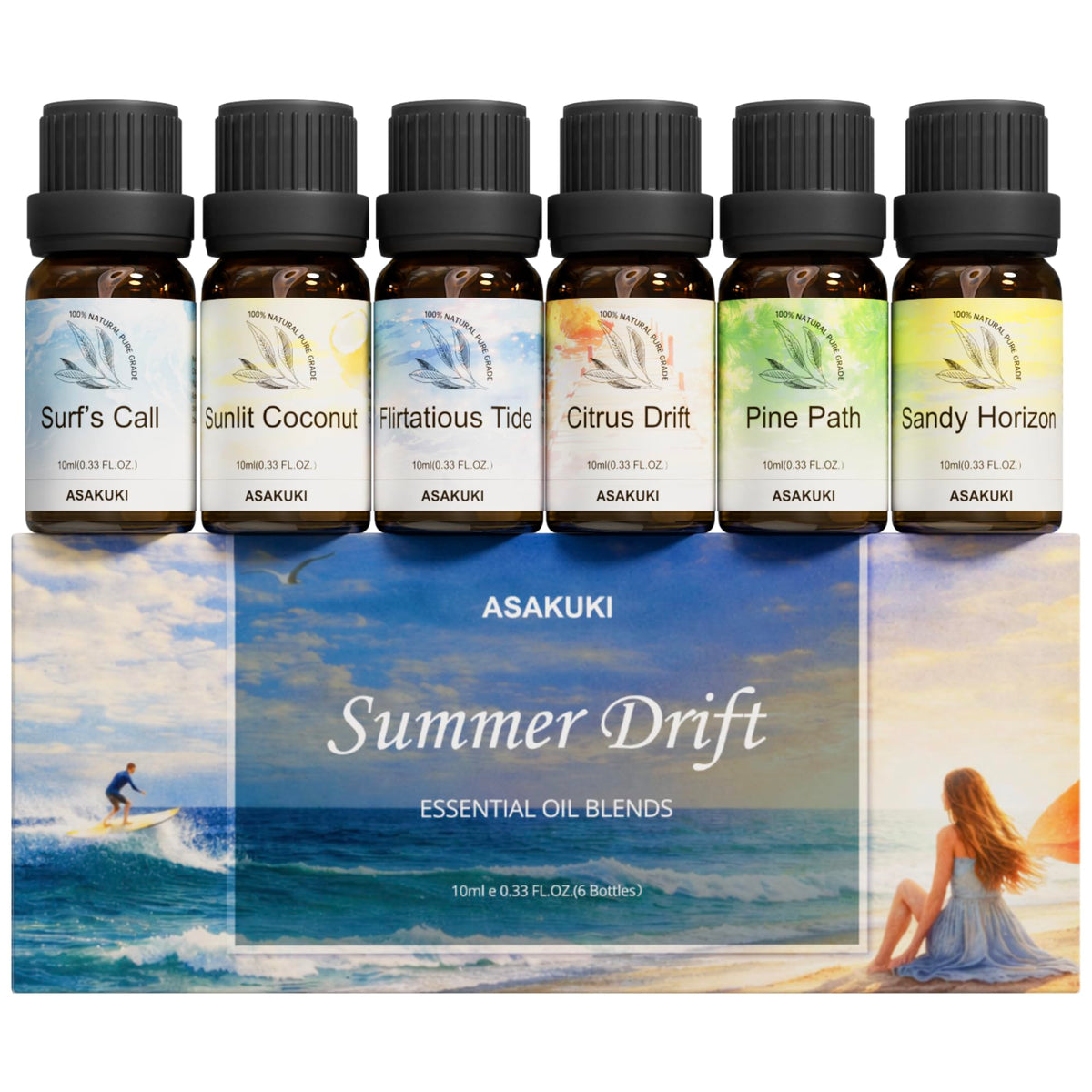 ASAKUKI kit de verano en caja frontal, presenta aromas estacionales