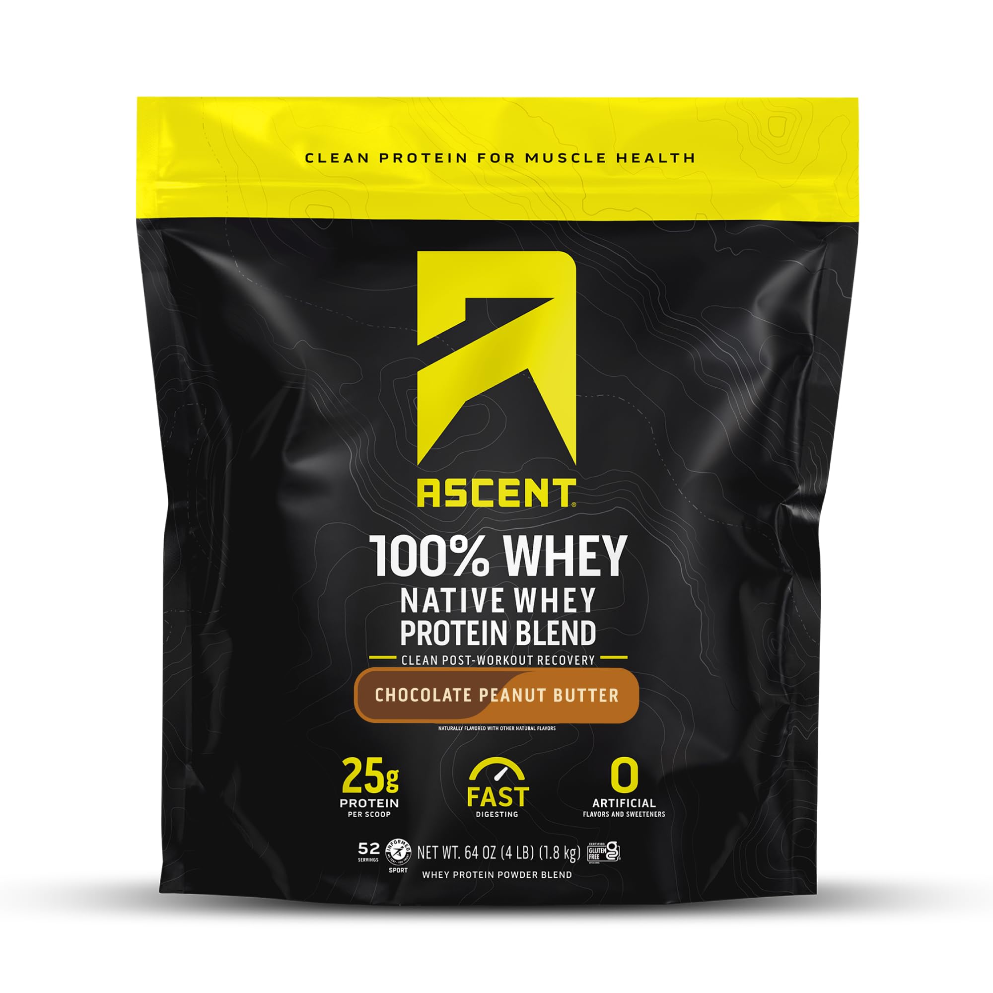 Ascent envase frontal del sabor chocolate peanut butter mostrando etiqueta clara y tamaño
