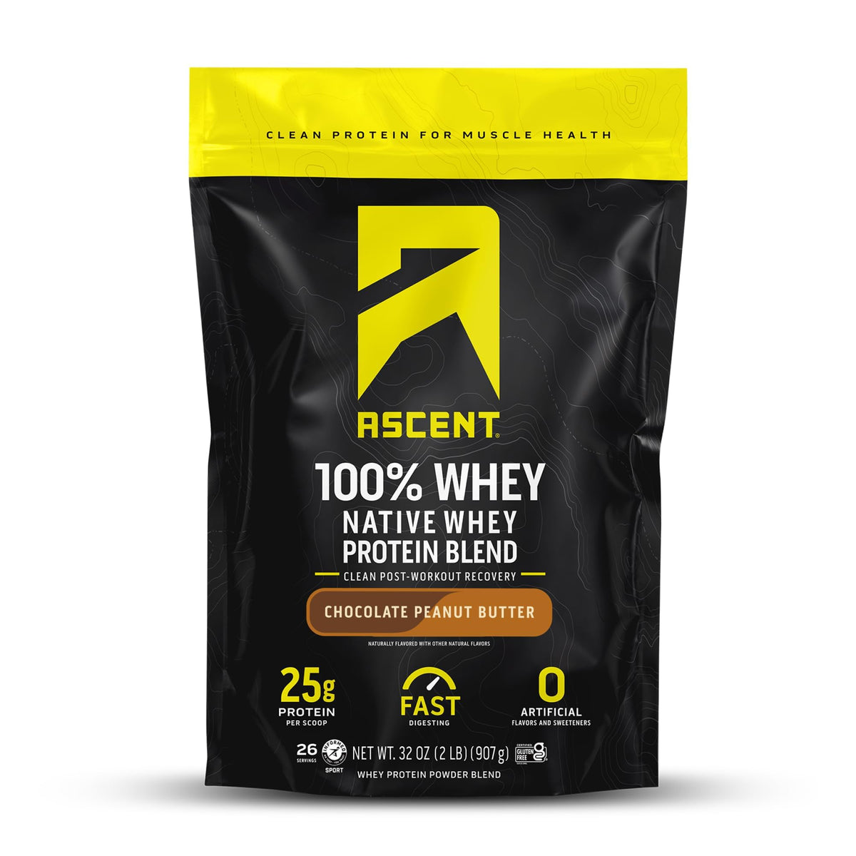 Ascent empaque frontal sabor chocolate peanut butter mostrando beneficio nutricional
