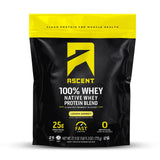 Ascent bote frontal Lemon Sorbet mostrando etiqueta y beneficio de 25g proteína