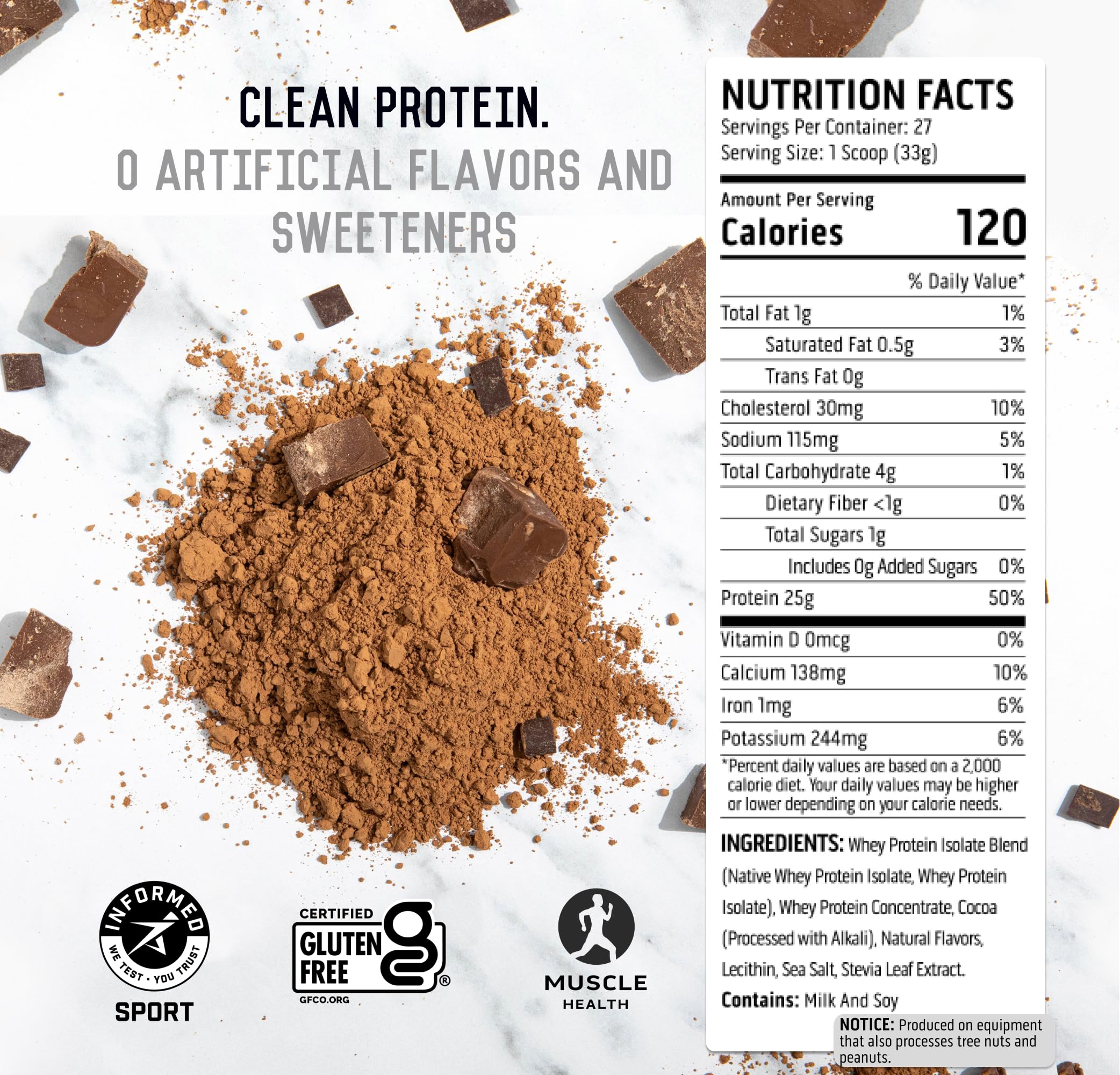 Cuchara dosificadora con Ascent indicando 25 g de proteína por porción