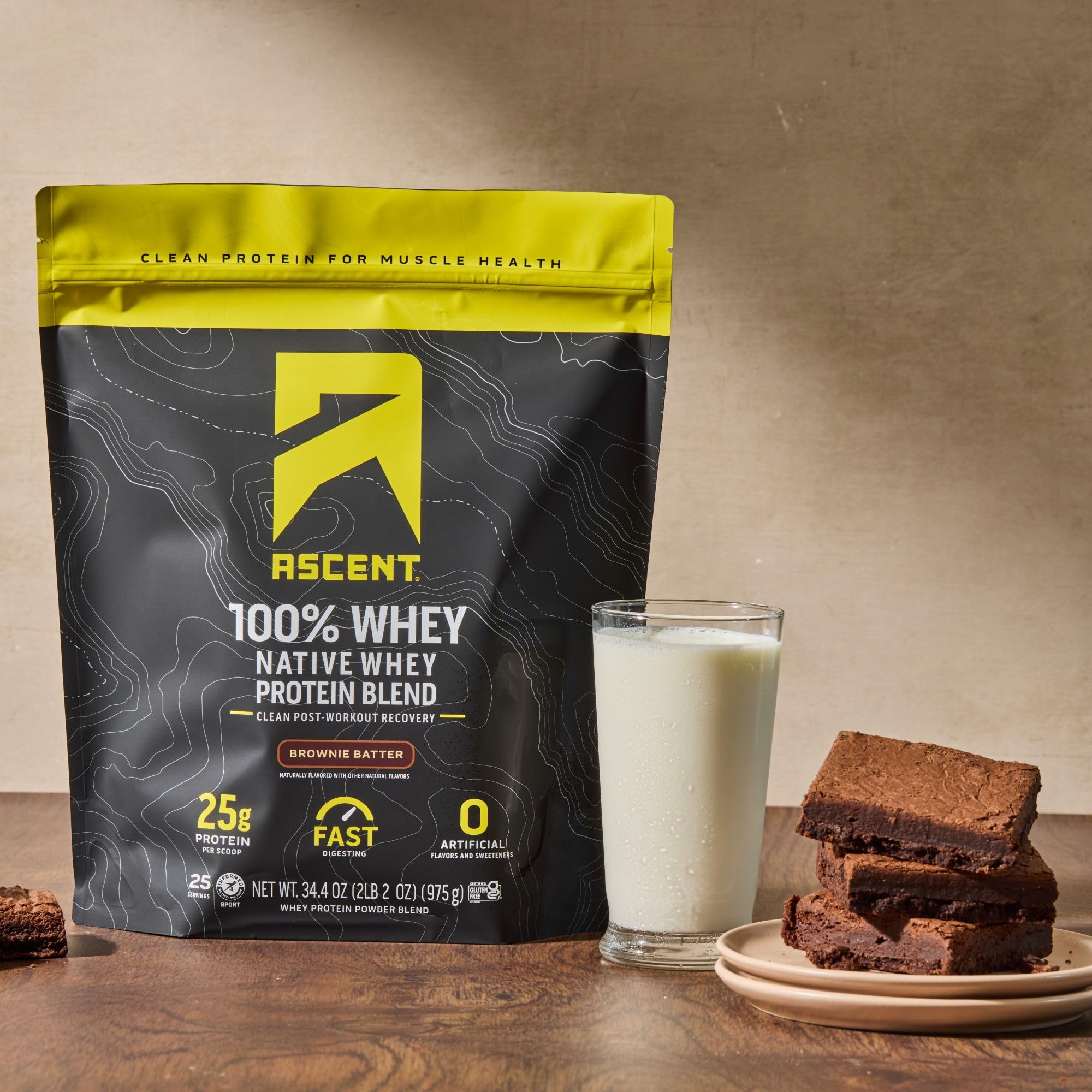 Textura del polvo Ascent Whey para mezcla suave y disolución fácil