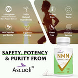 Ascuoli etiqueta ingredientes principales que resalta NMN y trans-resveratrol puros