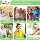 Ascuoli polvo activo y cápsula abierta para mostrar la composición interna