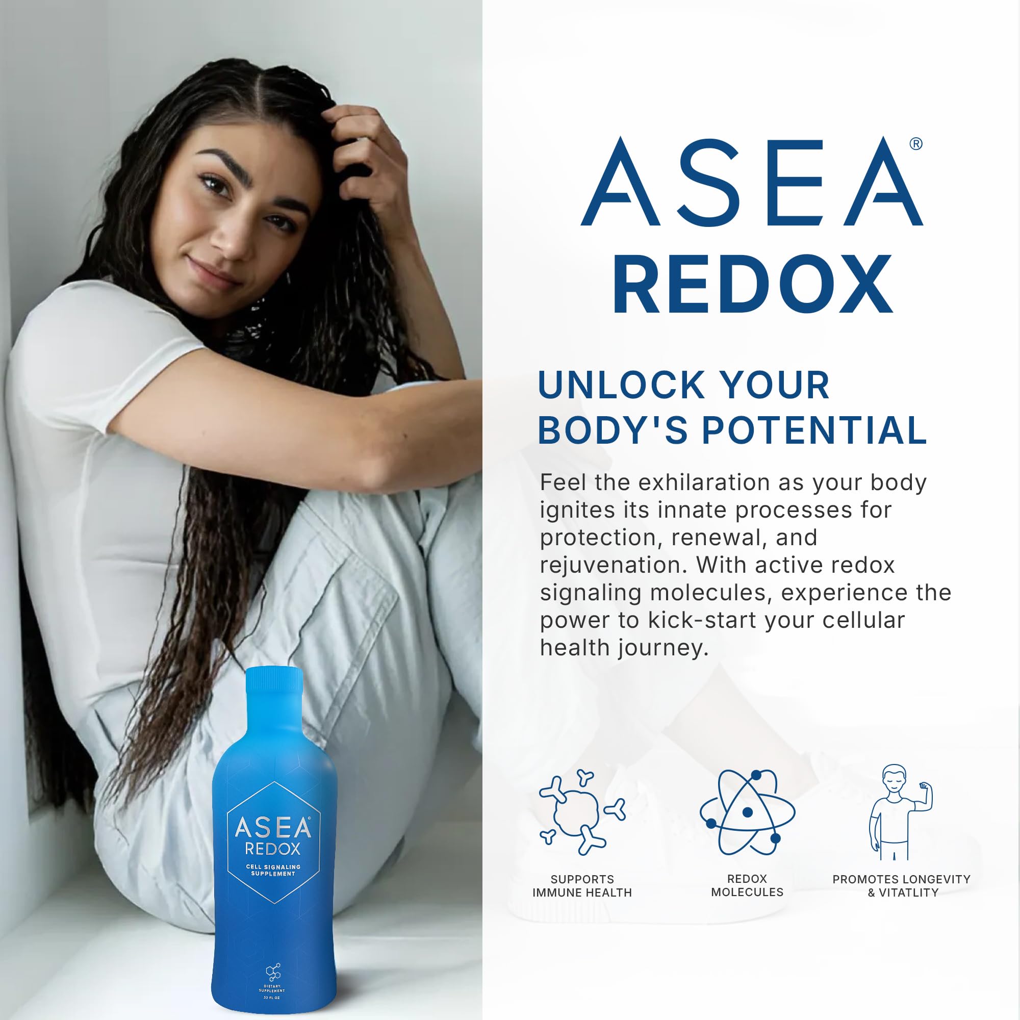 ASEA botella en mano para comparar tamaño y visualizar toma cómoda diaria