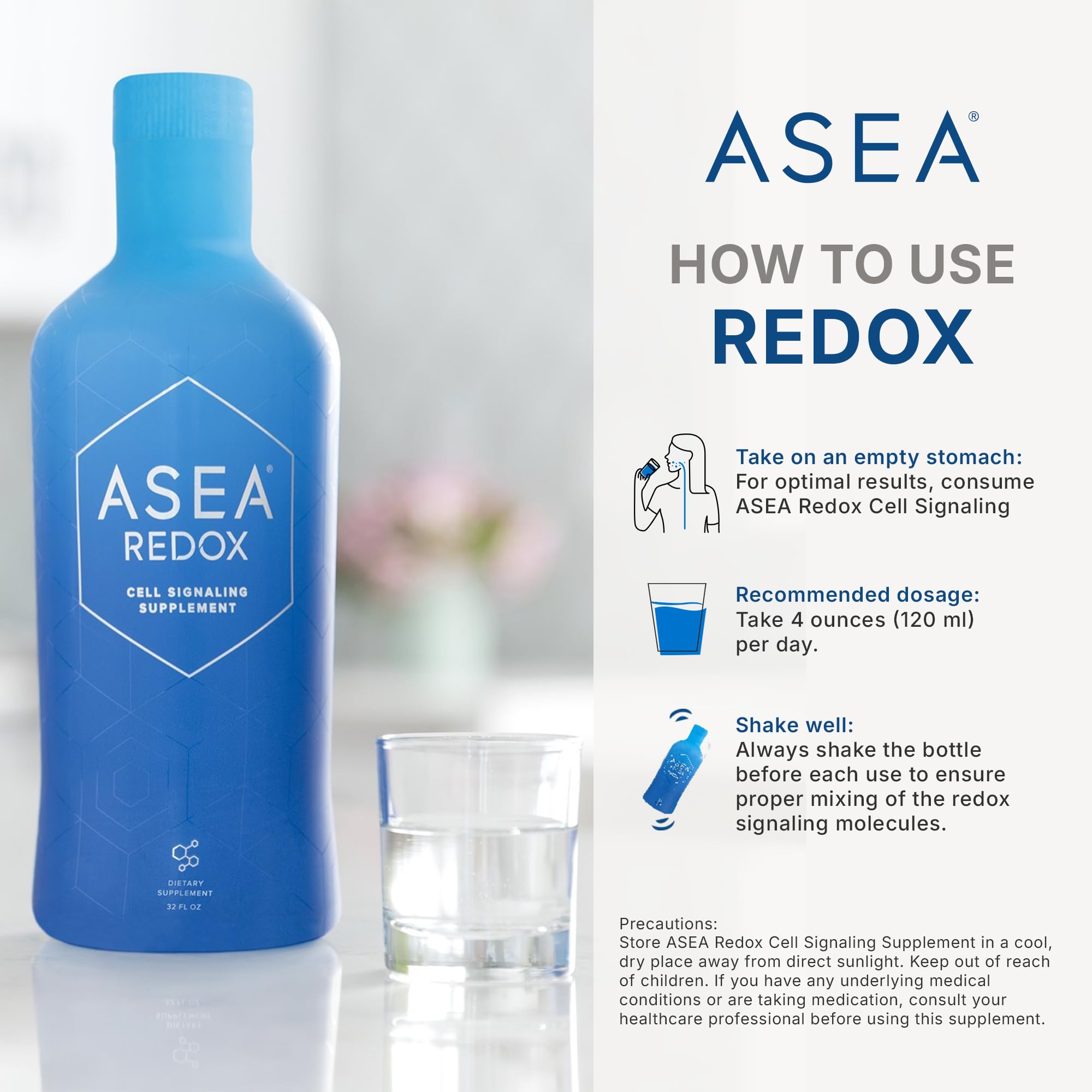 ASEA producto en mesa de rutina matutina junto a vaso para integración diaria