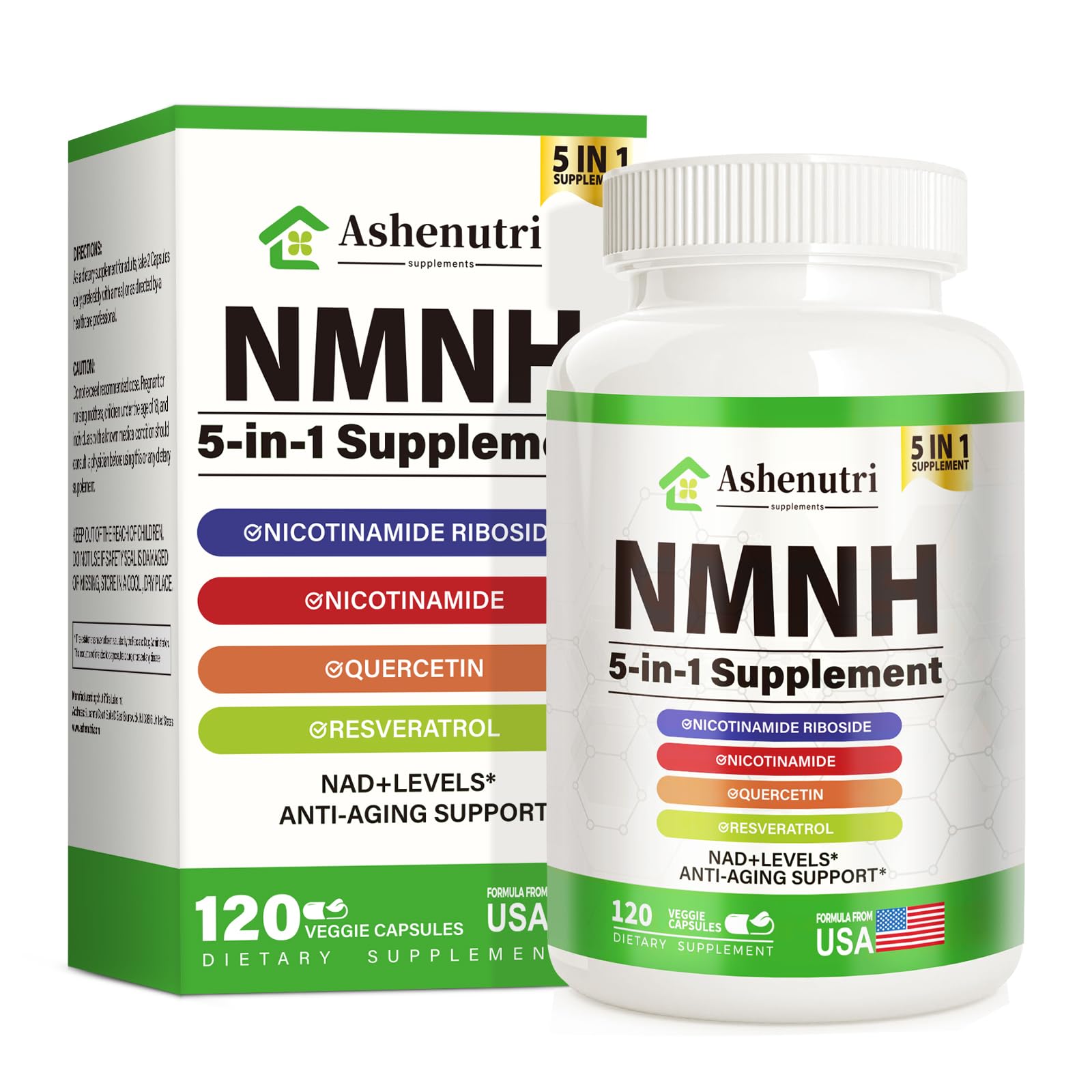 Ashenutri envase frontal del suplemento mostrando nombre y cantidad, transmite confianza