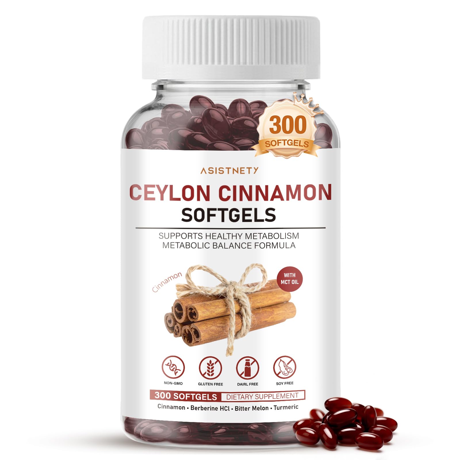 ASISTNETY envase frontal con softgels y beneficio de origen auténtico