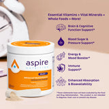 Aspire Multi+ etiqueta con ingredientes clave y beneficios para la absorción