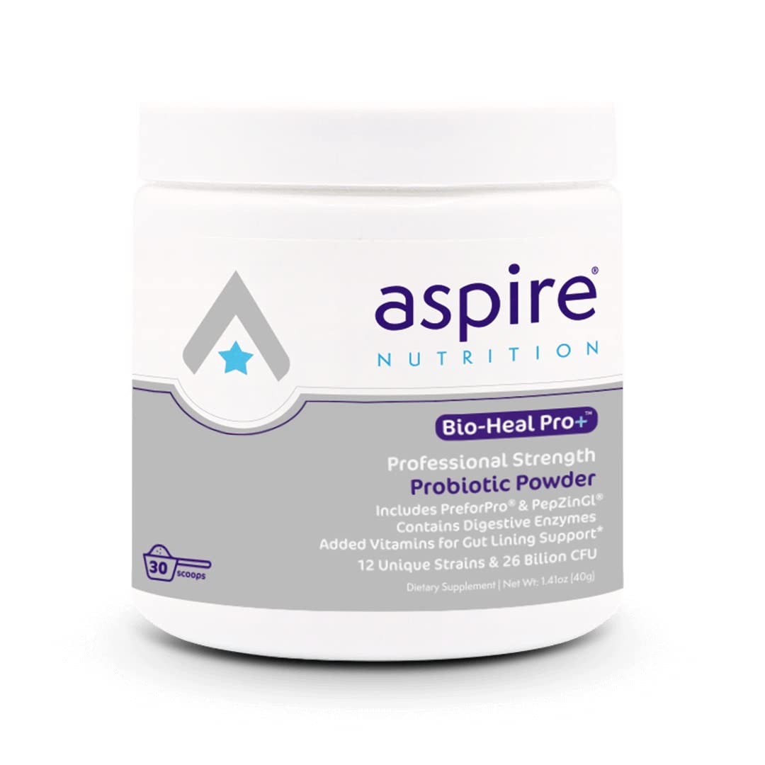 Aspire Nutrition envase frontal mostrando la marca y duración de 30 días, fácil identificación