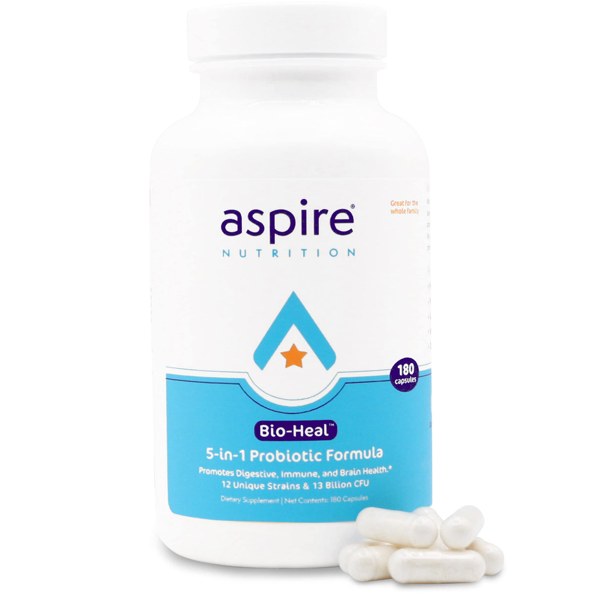 Aspire Nutrition botella frontal mostrando el envase y beneficios claros