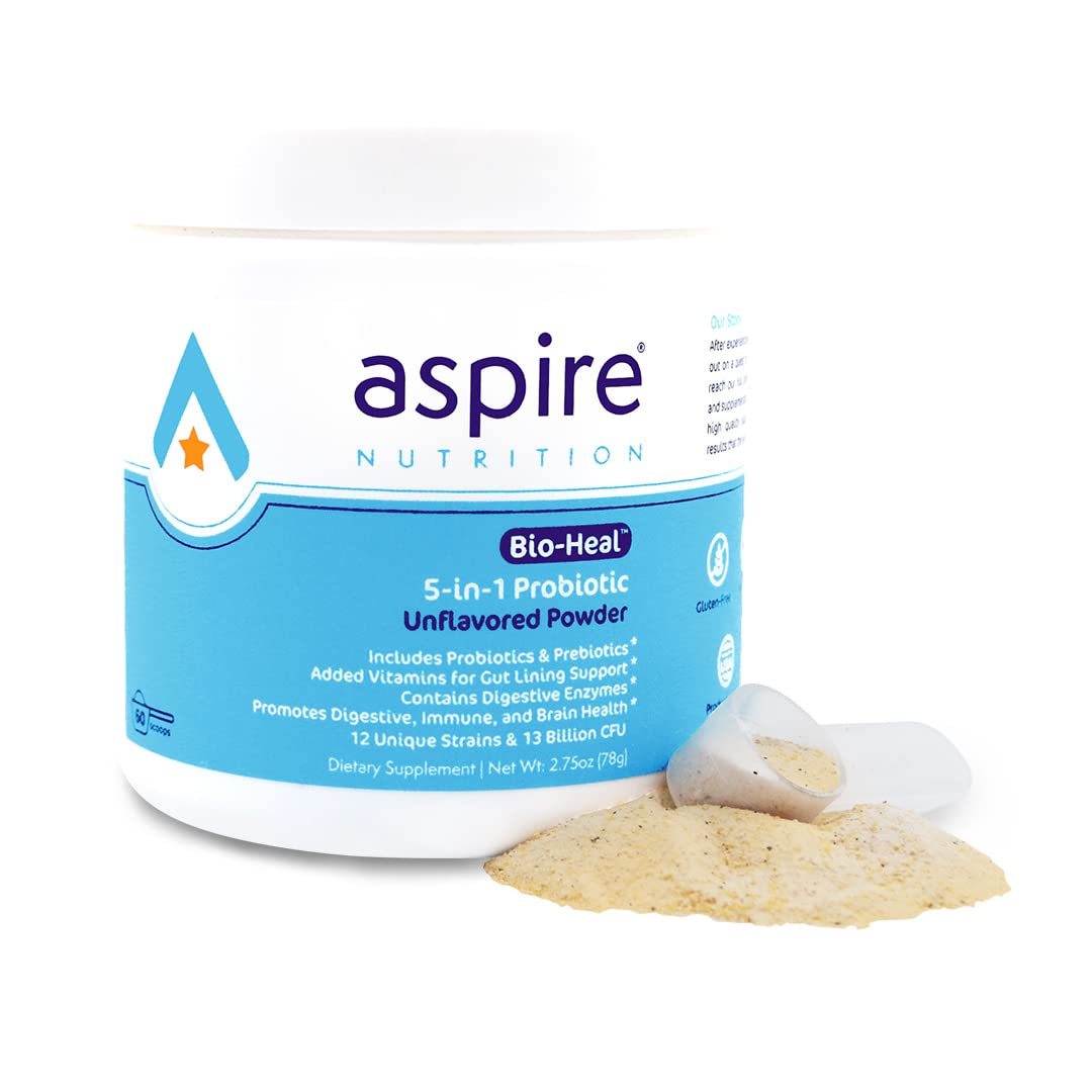 Aspire Nutrition frasco frontal mostrando el producto y diseño claro