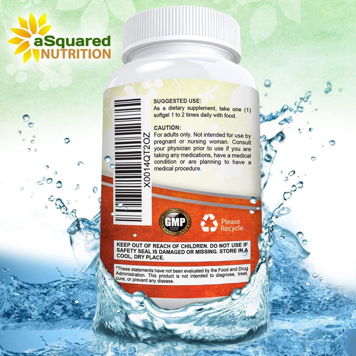 aSquared Nutrition etiqueta con lista de ingredientes y certificaciones visibles