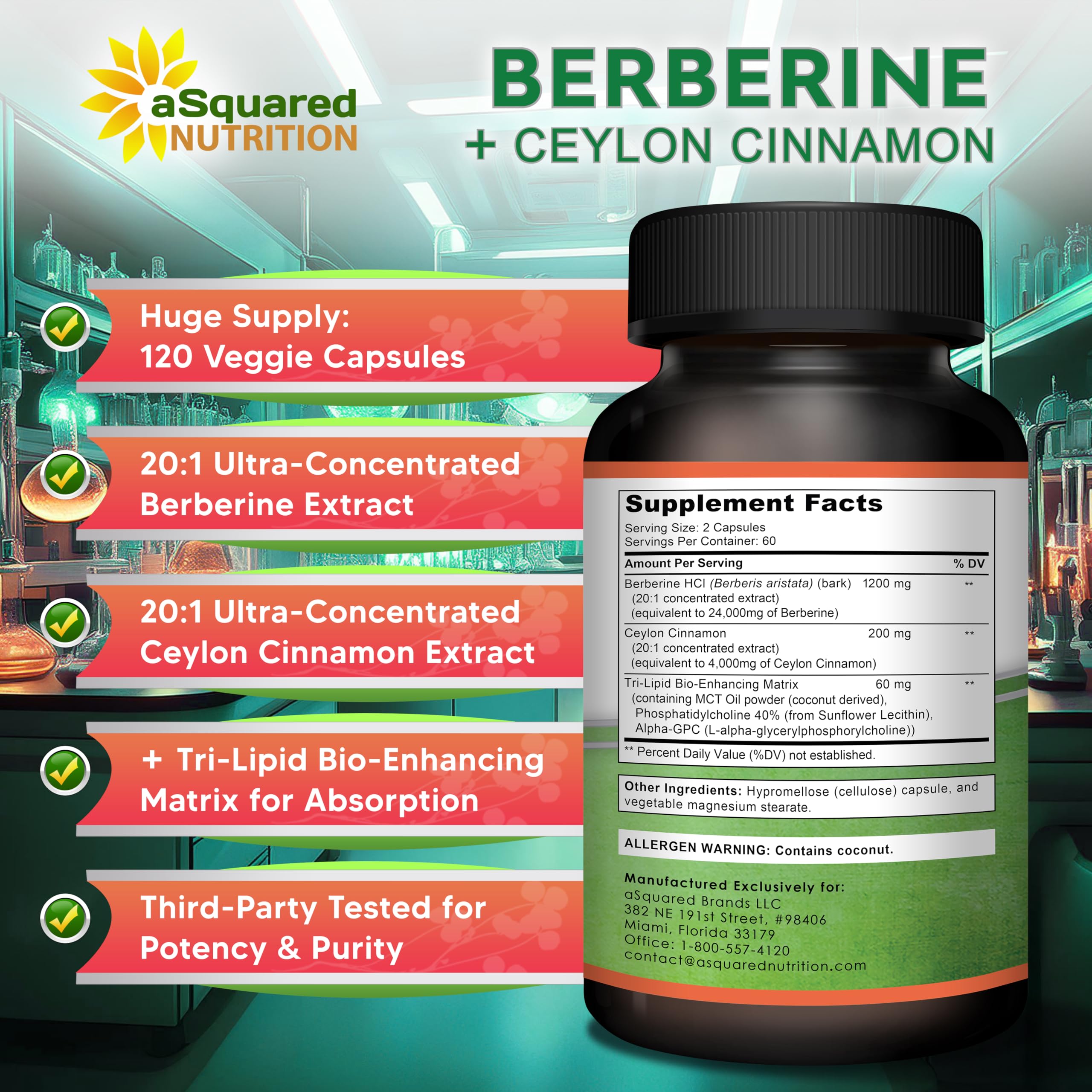 aSquared Nutrition botella abierta con cápsulas mostrando cantidad por envase