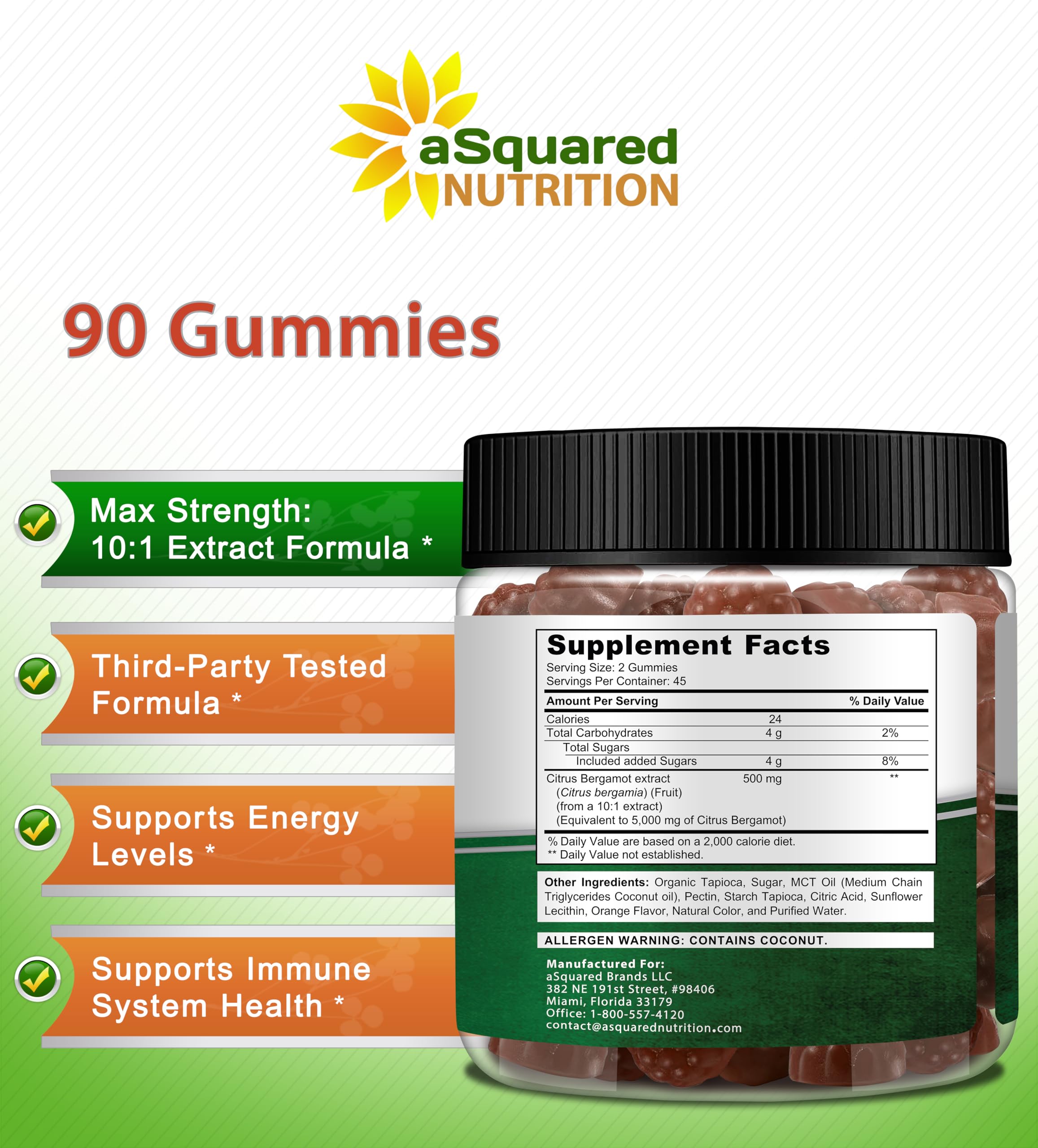 aSquared Nutrition etiqueta nutricional y concentración 500 mg, transparencia de información