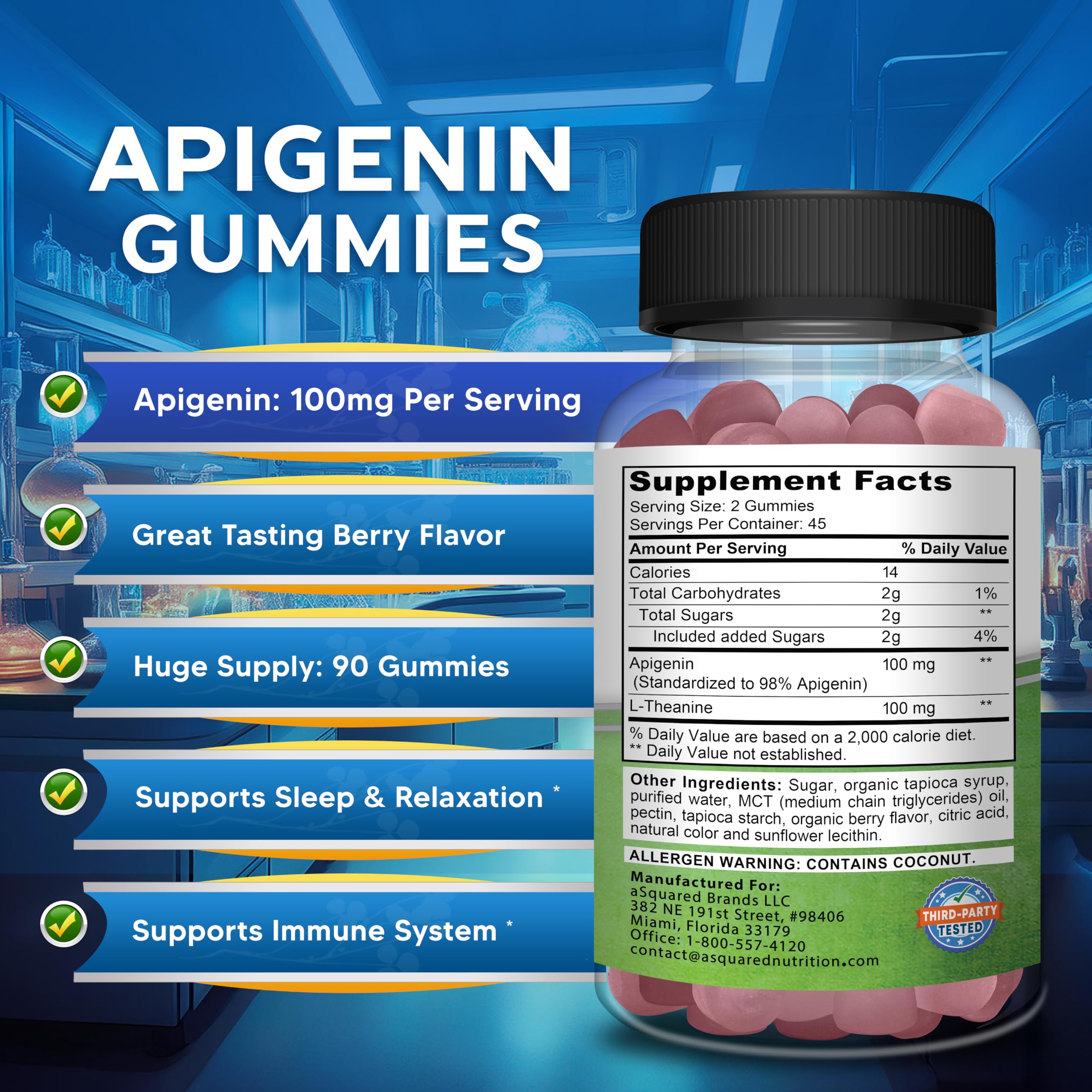 aSquared Nutrition etiqueta con información nutricional y concentraciones