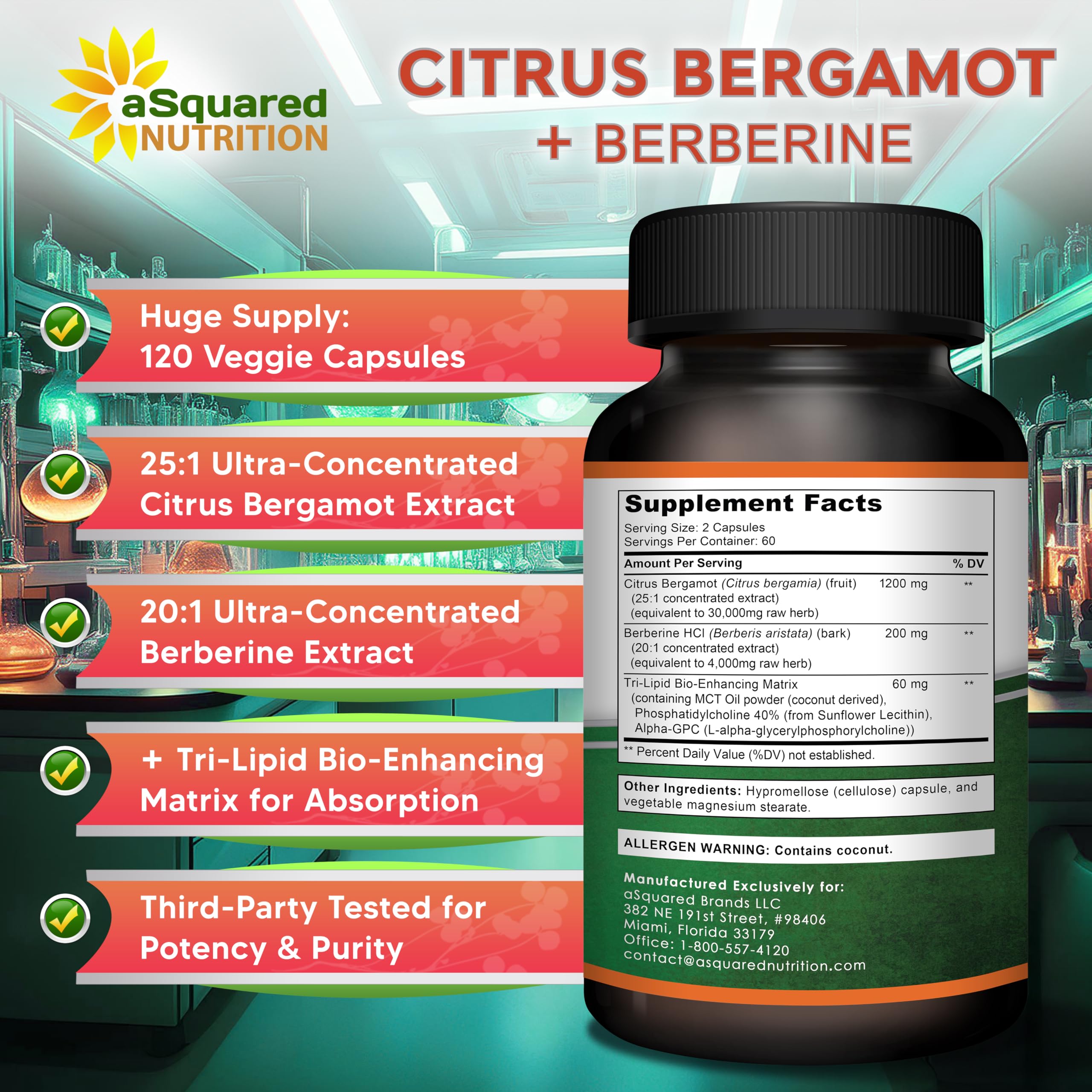 aSquared Nutrition ingredientes bergamot y berberina representados naturalmente