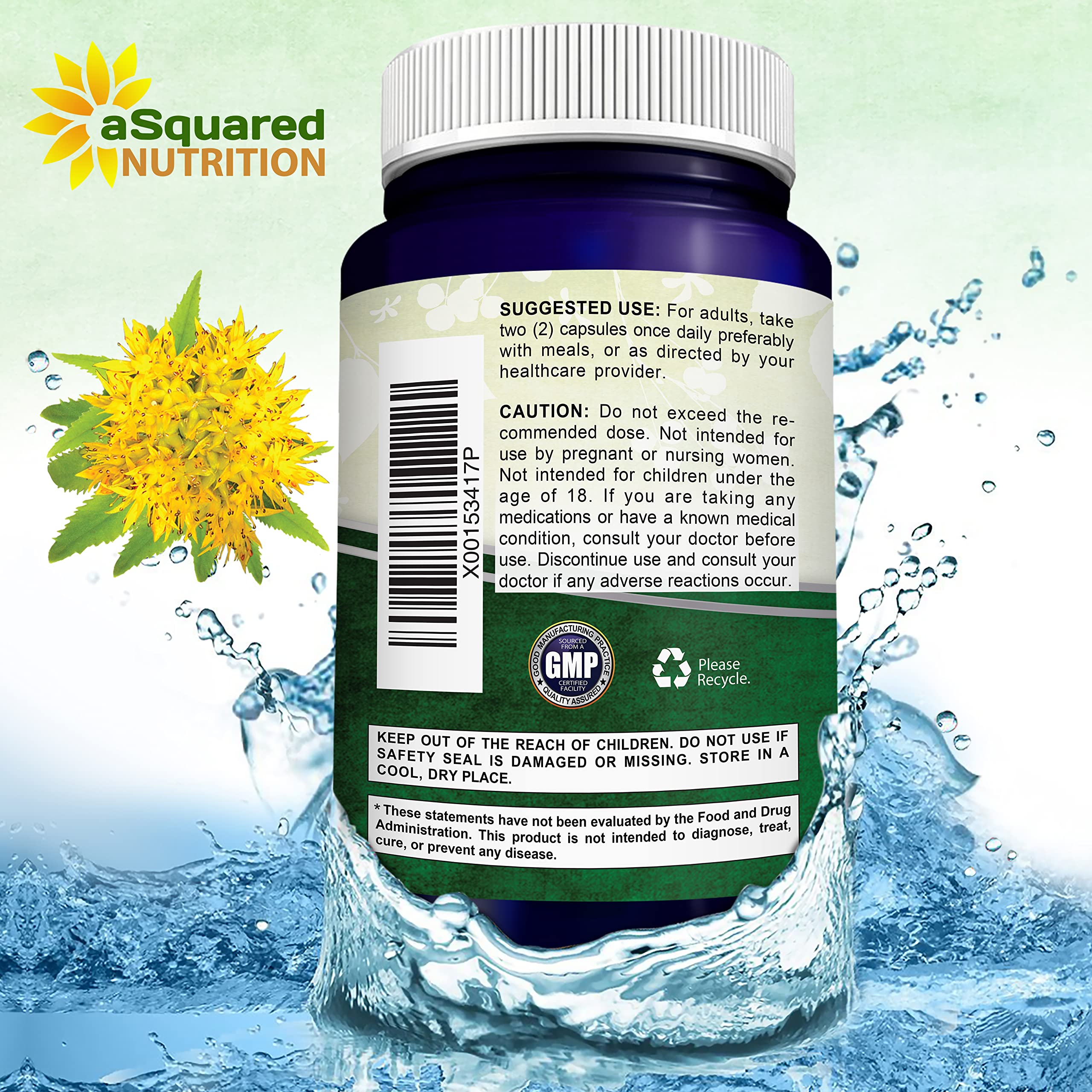 aSquared Nutrition empaque con sello GMP indicando calidad y cumplimiento