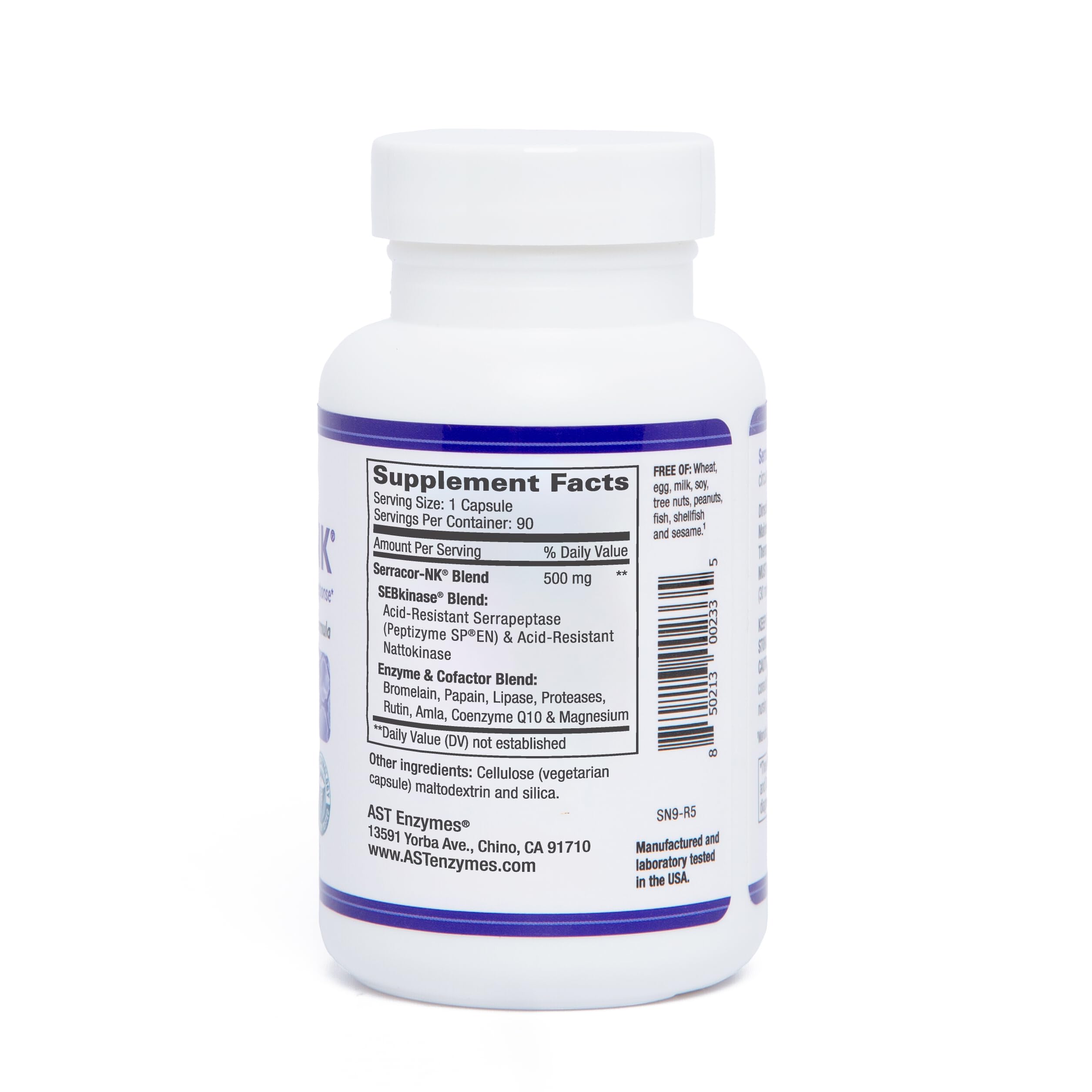 AST Enzymes etiqueta con ingredientes, detalla serrapeptasa, nattokinasa y calidad