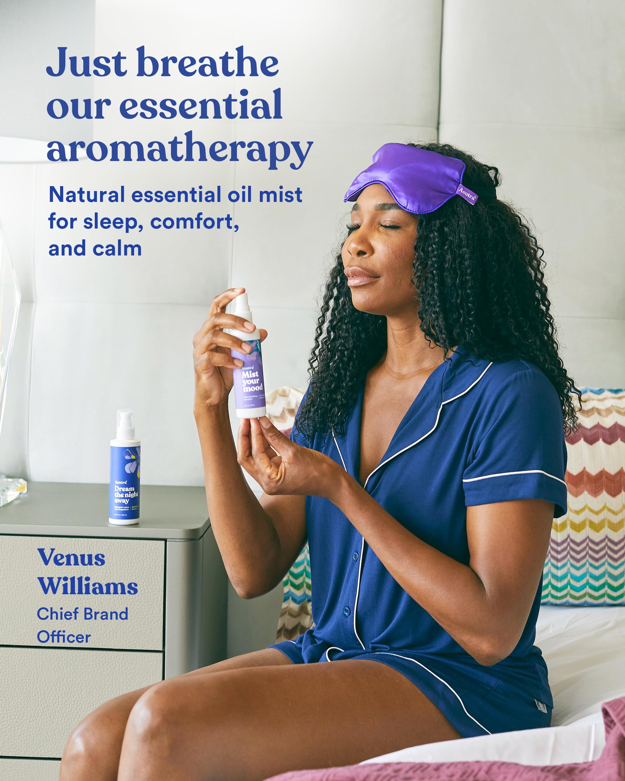 ASUTRA spray aplicado sobre almohada para crear ambiente relajante