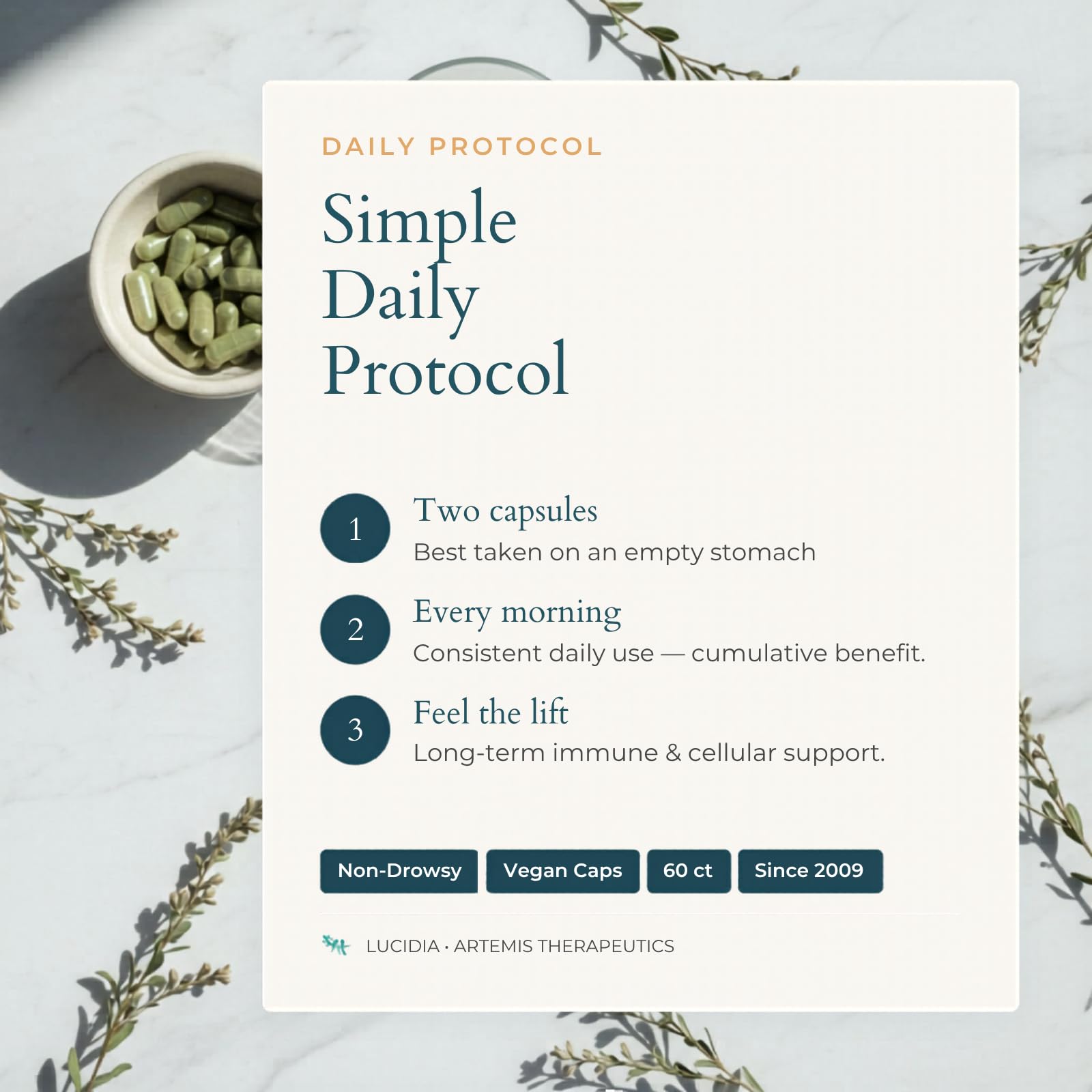 AT ARTEMIS THERAPEUTICS etiqueta con lista de ingredientes limpios y sin rellenos
