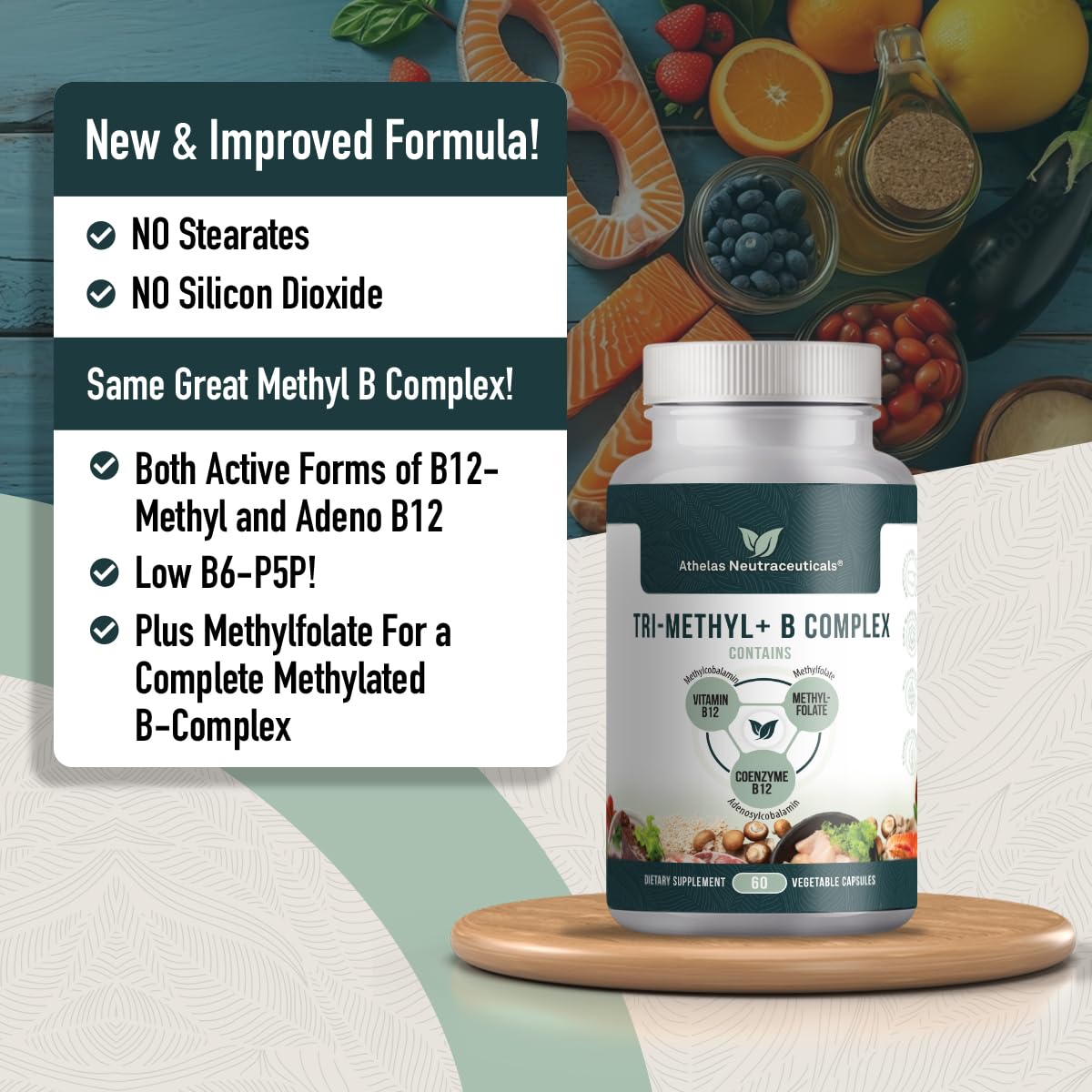 Athelas Neutraceuticals cápsulas cerca para apreciar textura y tamaño