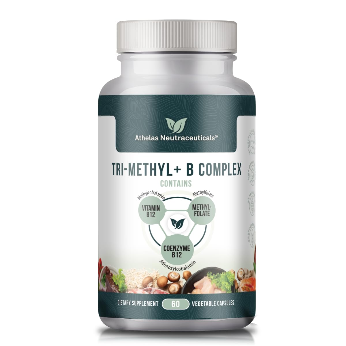 Athelas Neutraceuticals frasco frontal mostrando etiqueta clara y beneficios
