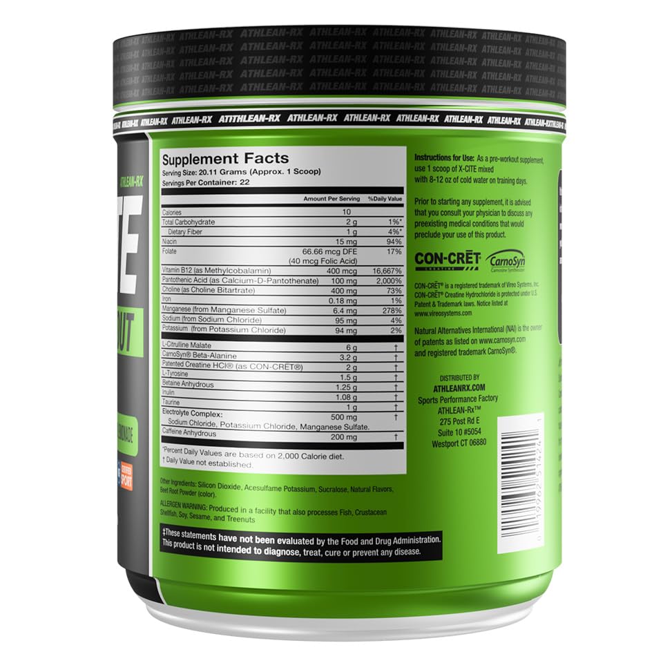 ATHLEAN-RX X-CITE textura del polvo claro y fácil de disolver para mezcla rápida