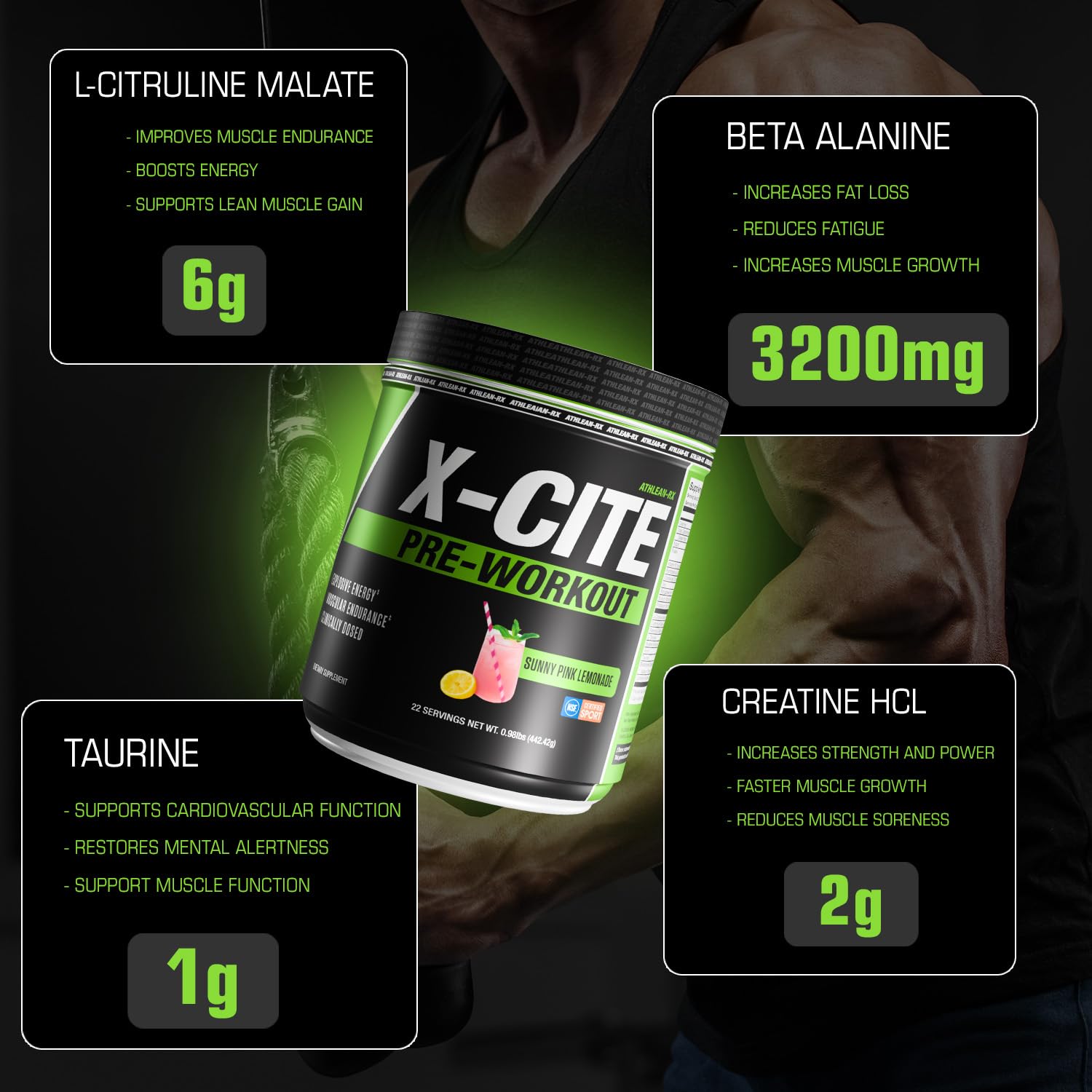 ATHLEAN-RX X-CITE bebida preparada en vaso lista antes del entrenamiento energizante