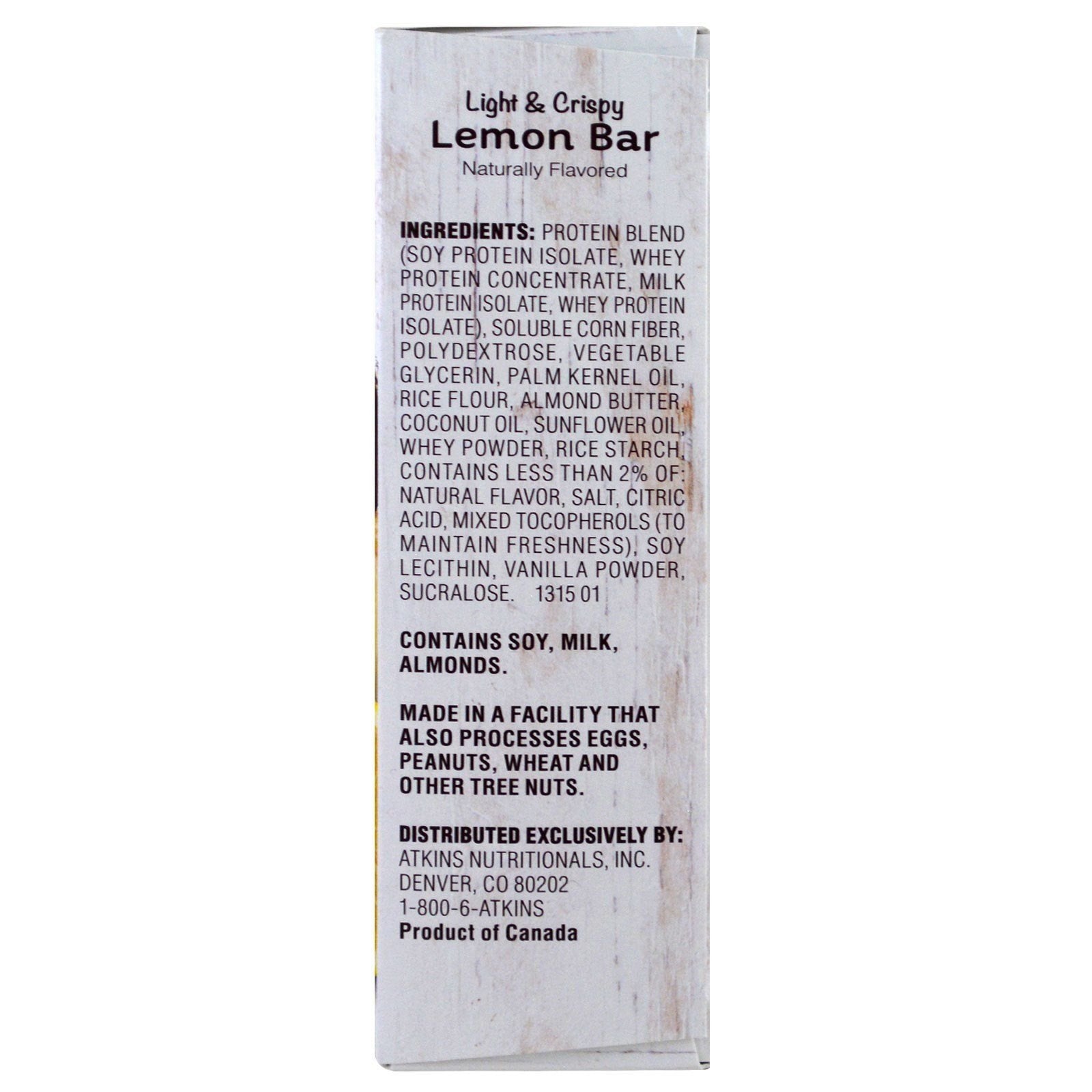 Atkins barrita textura cercana con cobertura crujiente y sabor limón