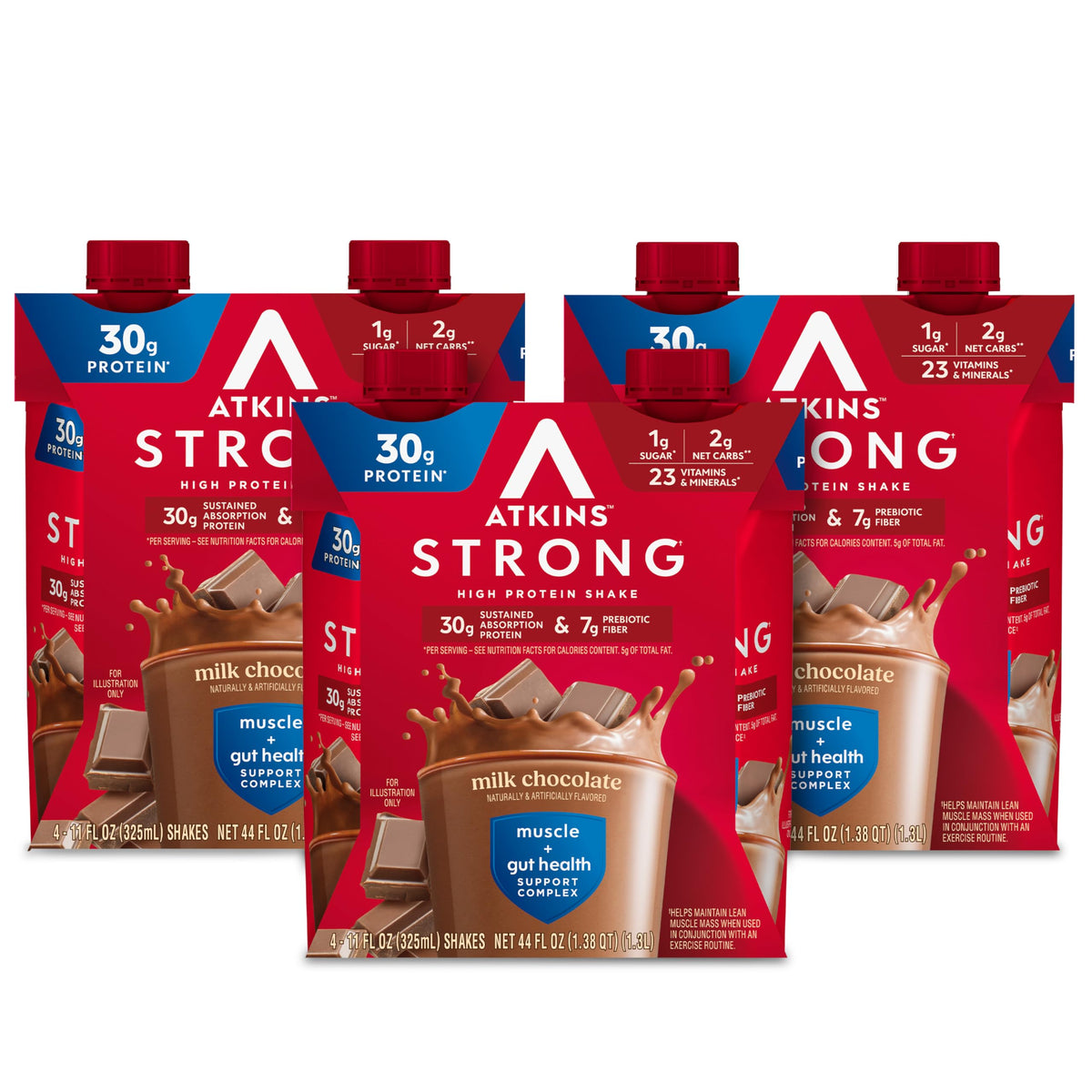 Atkins batido chocolate presentación frontal, práctico y alto en proteína