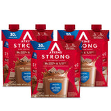 Atkins batido chocolate presentación frontal, práctico y alto en proteína