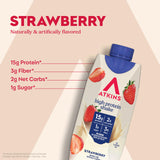Atkins batido fresa textura cremosa en vaso que destaca la consistencia proteica