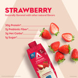 Atkins batido fresa textura cremosa detalle que sugiere sabor y saciedad
